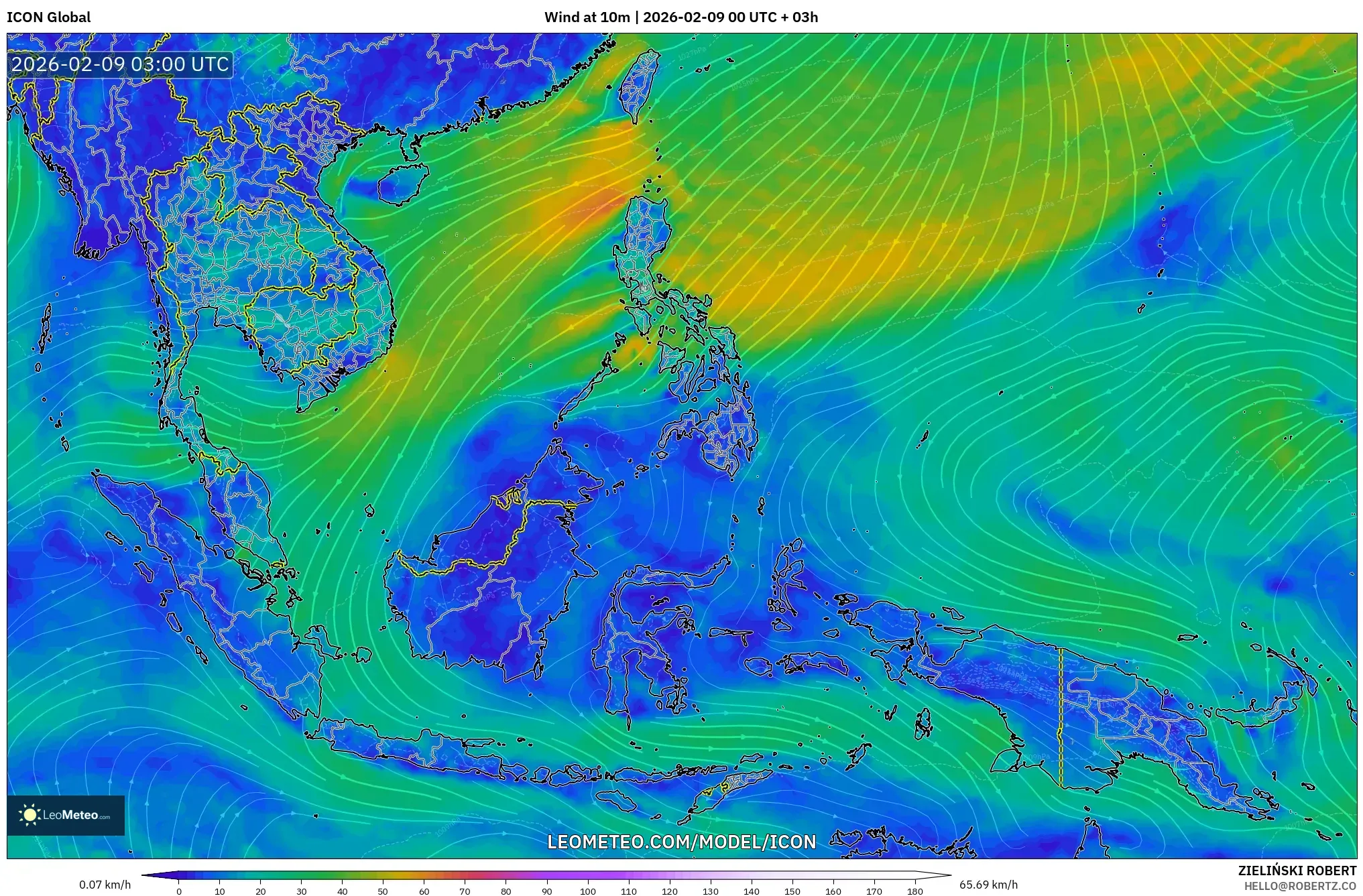 ICON model - Asia Tenggara, Angin 10 m