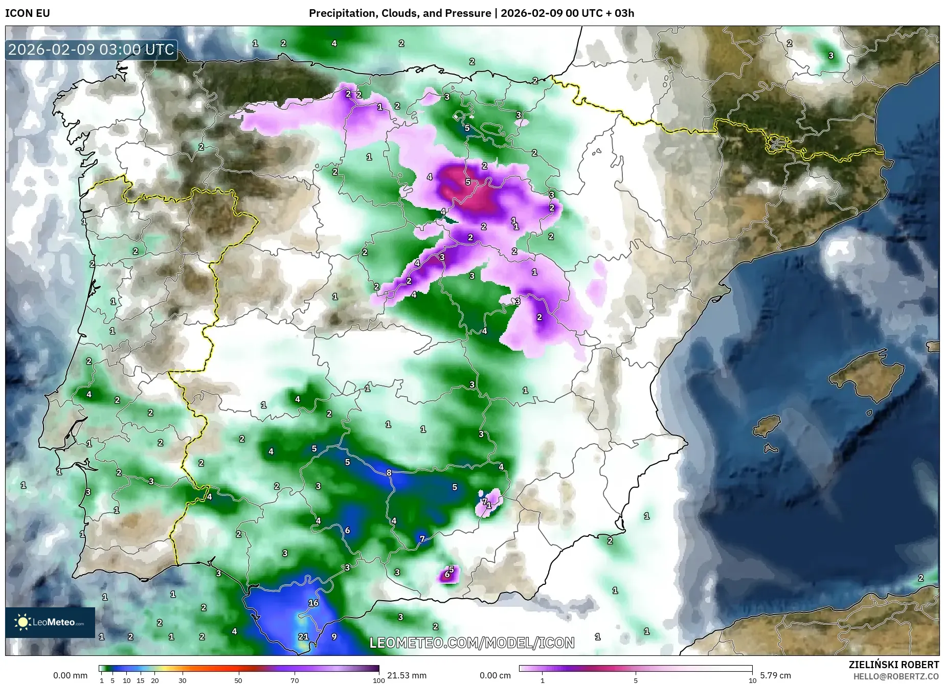 ICON model - Sepanyol, Hujan, Awan dan Tekanan