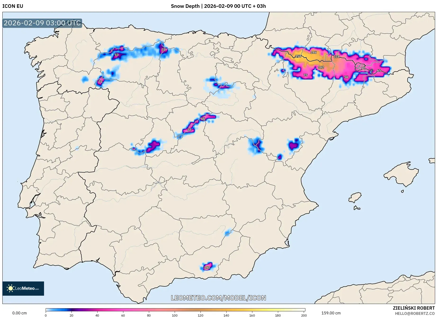 ICON model - Sepanyol, Ketebalan Salji