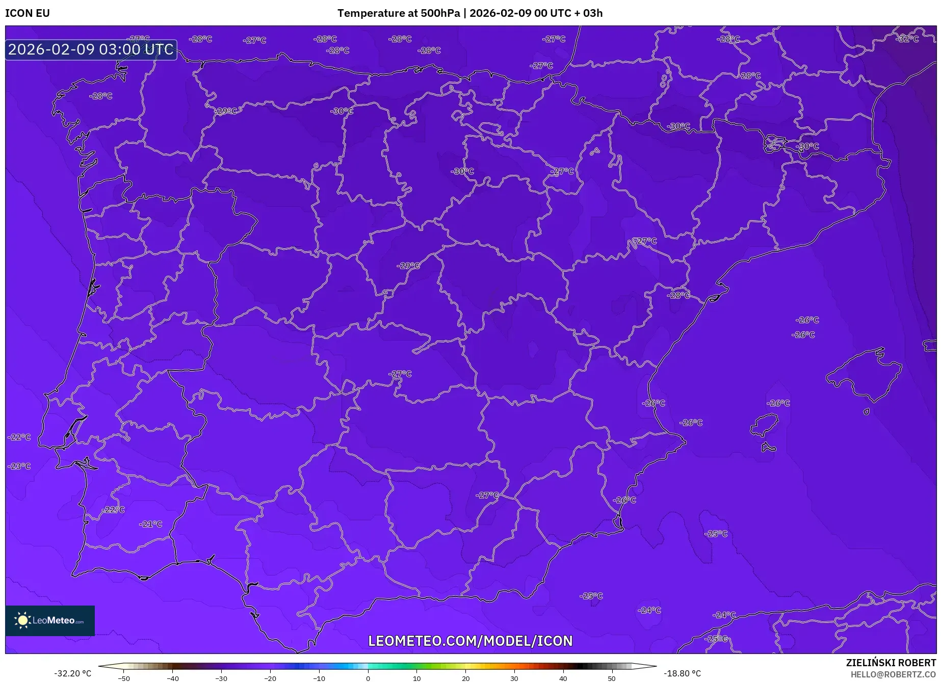 ICON model - Sepanyol, Suhu 500 hPa