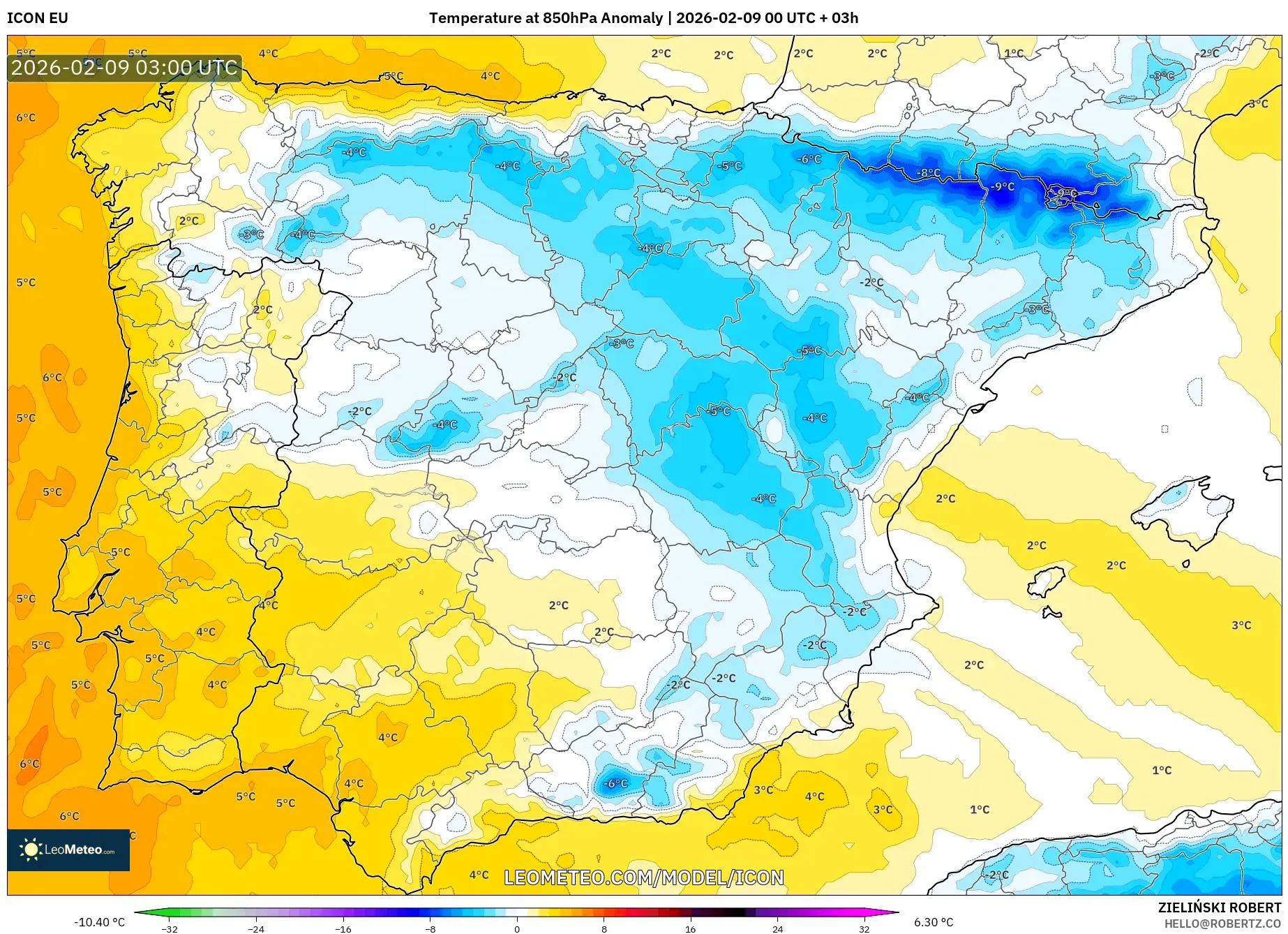 ICON model - Sepanyol, Anomali Suhu 850 hPa