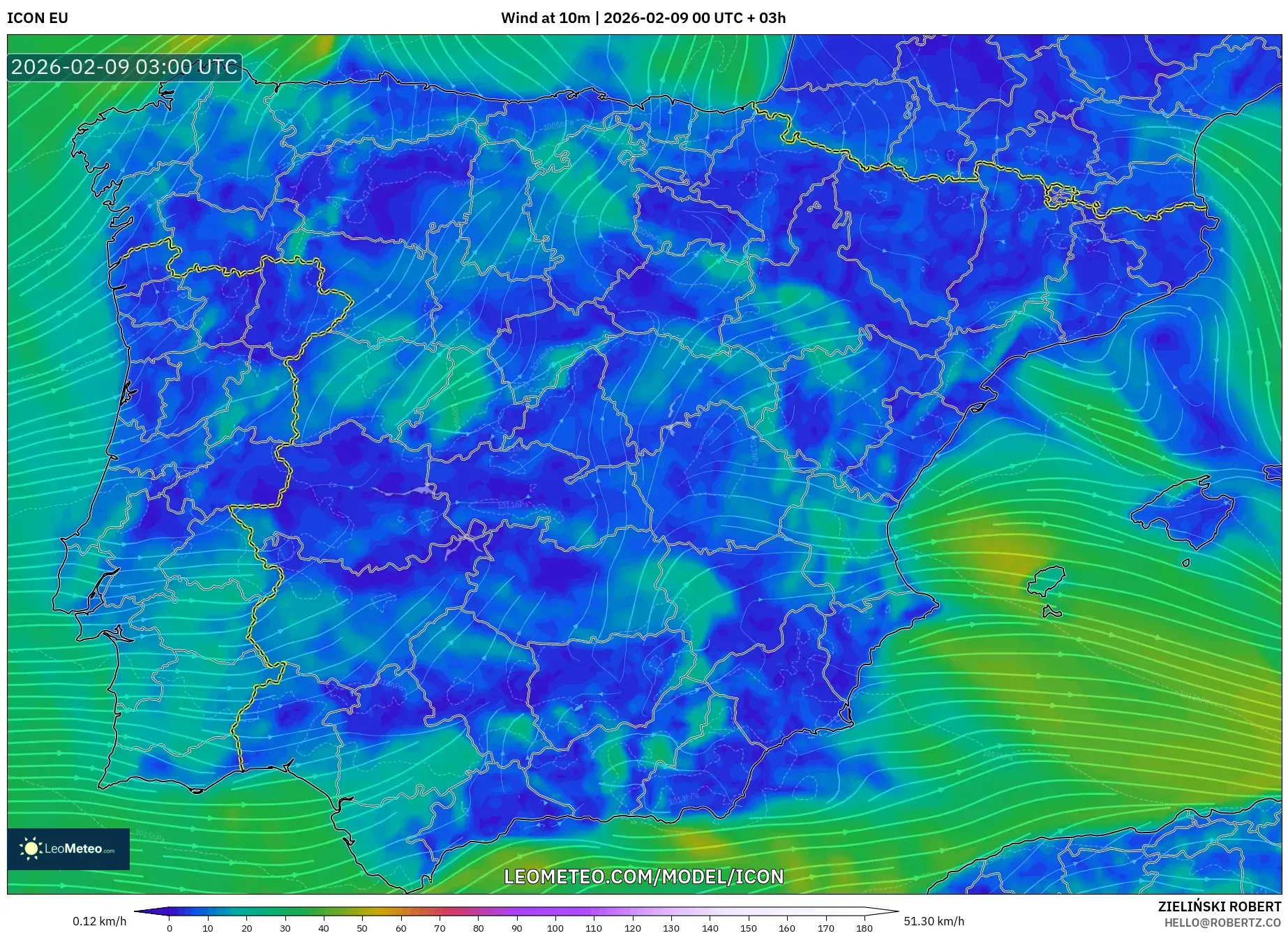 ICON model - Sepanyol, Angin 10 m