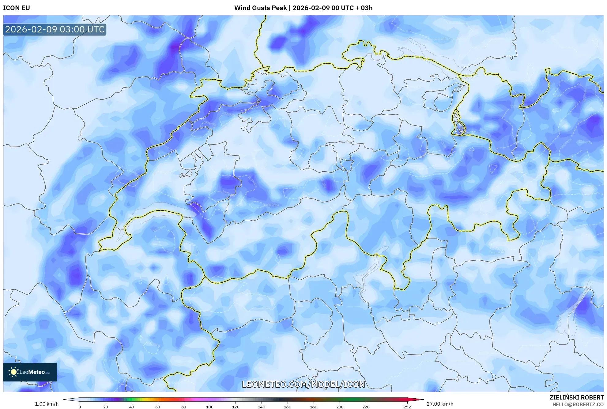 ICON model - Switzerland, Hembusan Tertinggi