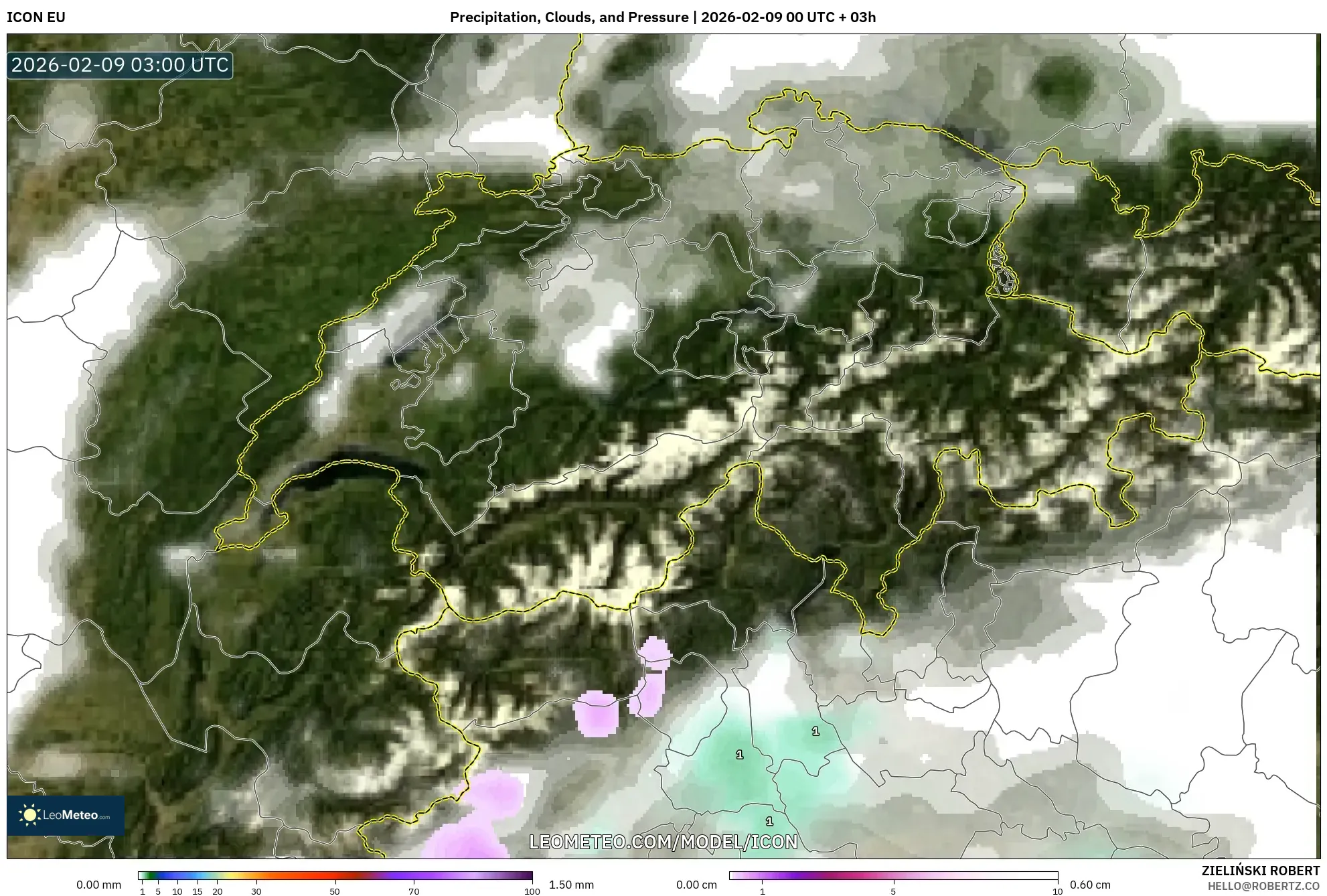 ICON model - Switzerland, Hujan, Awan dan Tekanan