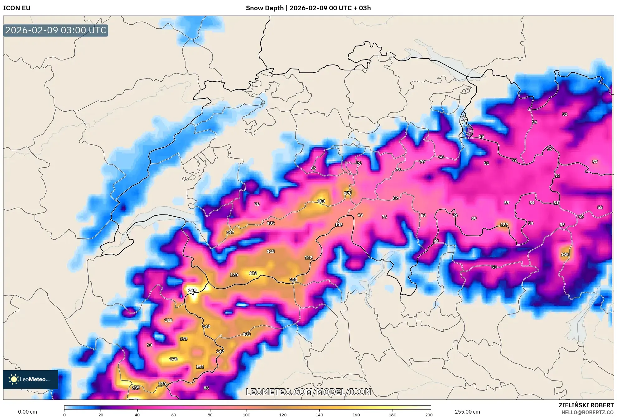 ICON model - Switzerland, Ketebalan Salji