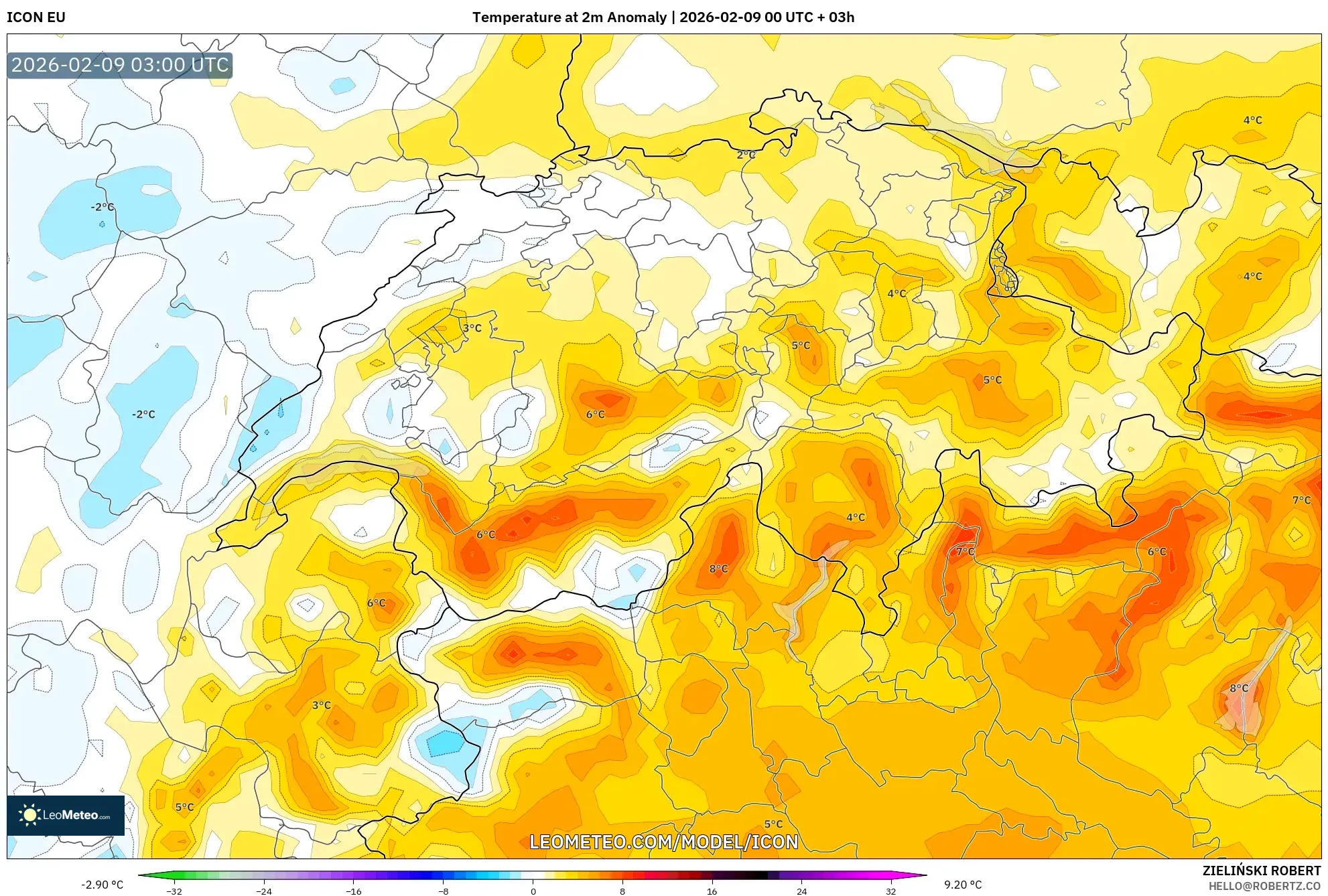 ICON model - Switzerland, Anomali Suhu 2 m
