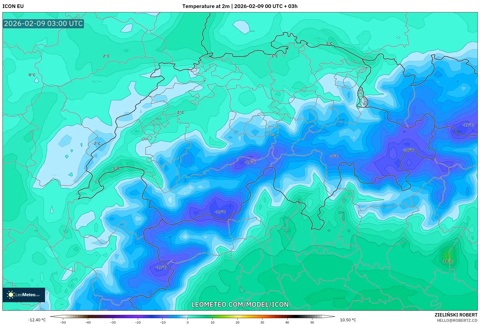 ICON model - Switzerland, Suhu pada 2 m