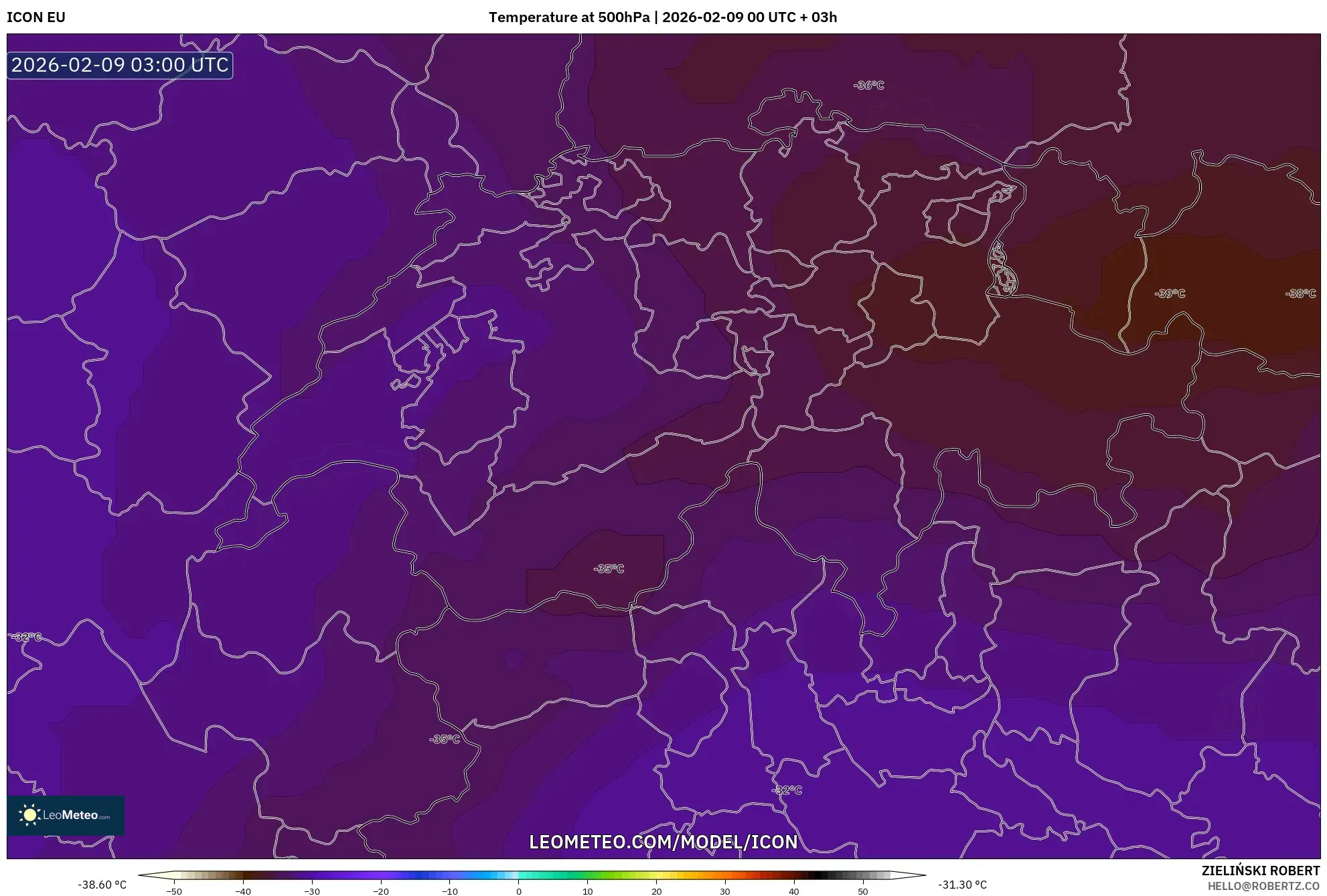 ICON model - Switzerland, Suhu 500 hPa
