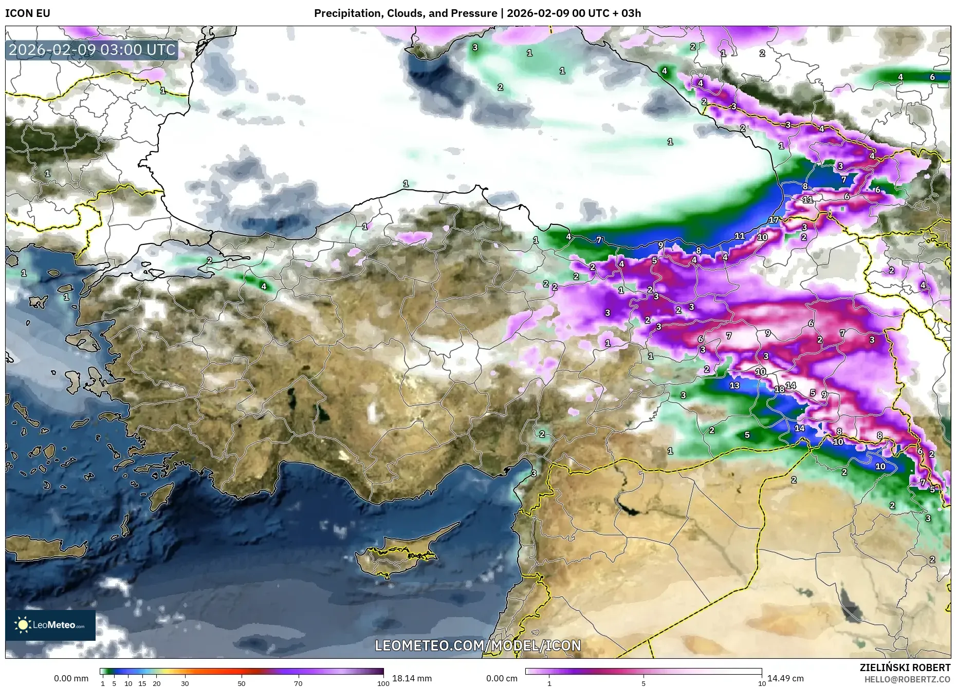 ICON model - Turki, Hujan, Awan dan Tekanan