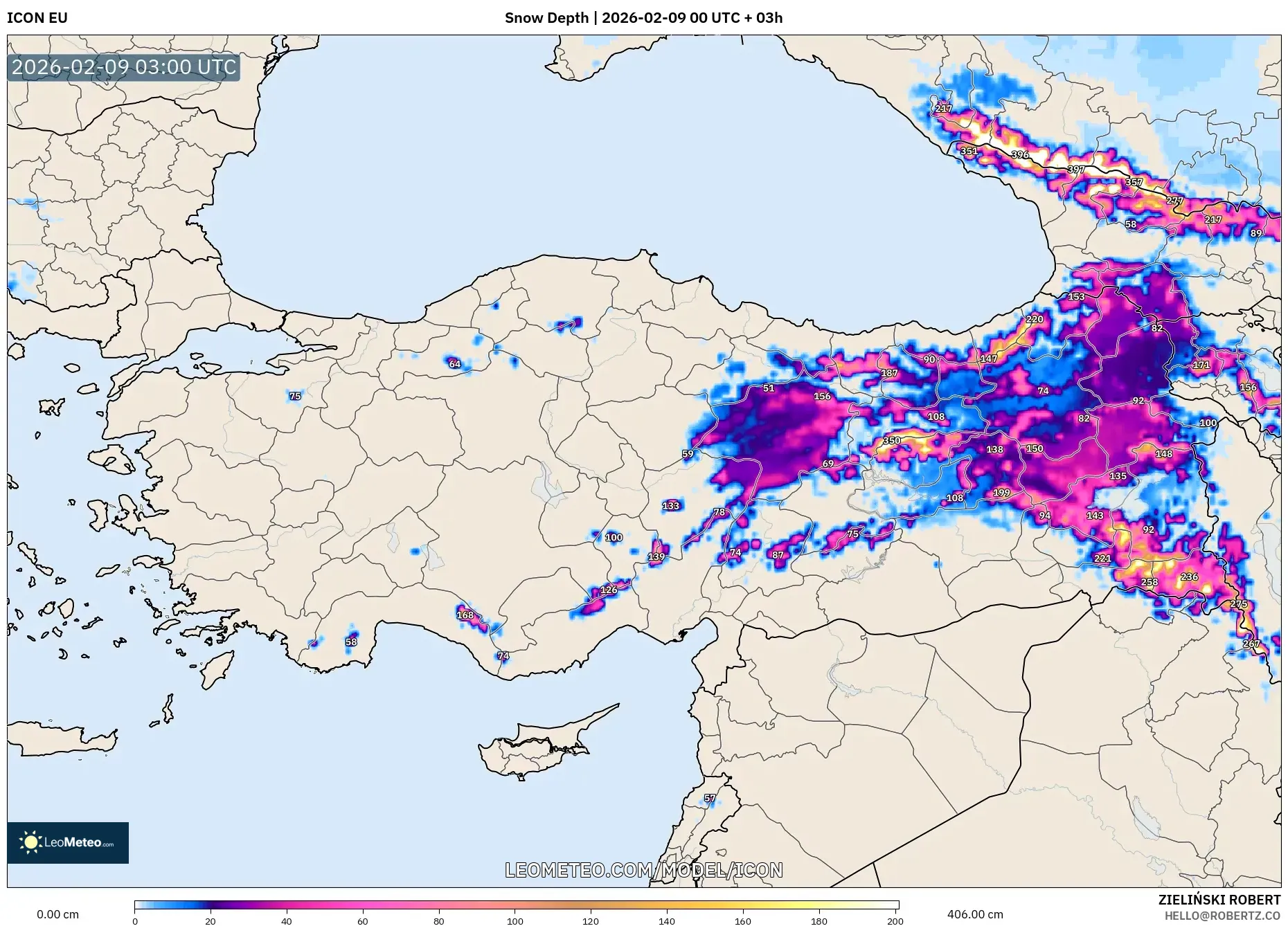 ICON model - Turki, Ketebalan Salji