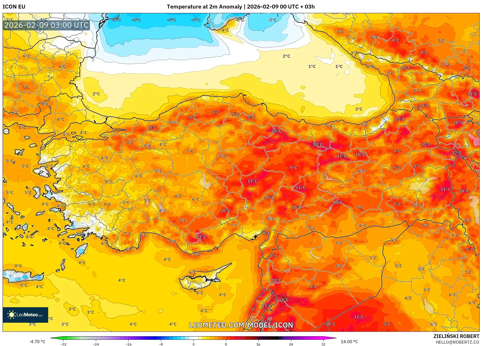 ICON model - Turki, Anomali Suhu 2 m