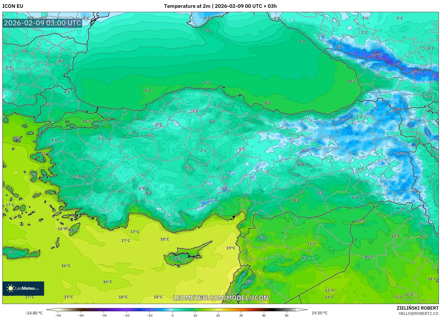 ICON model - Turki, Suhu pada 2 m