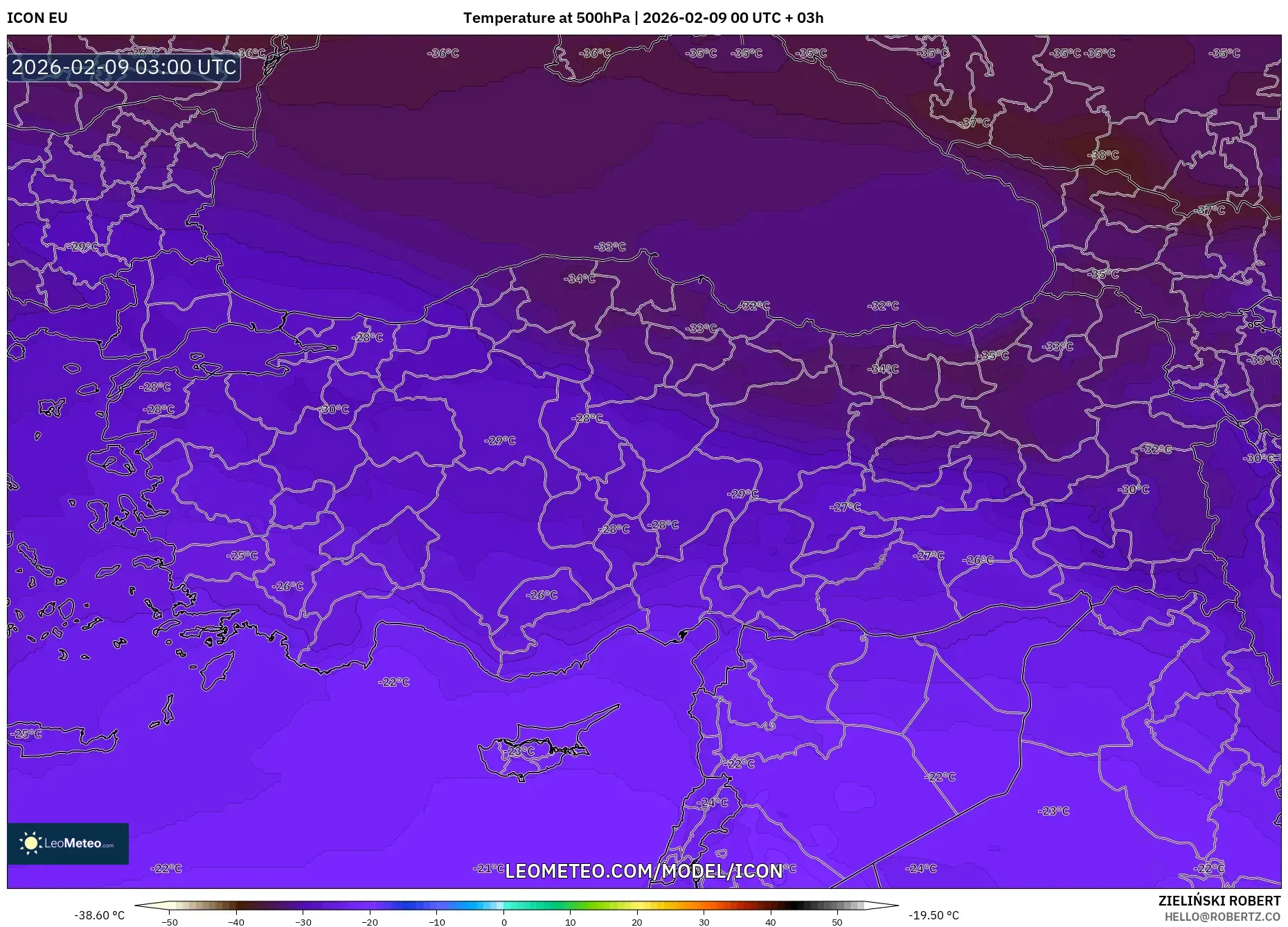 ICON model - Turki, Suhu 500 hPa