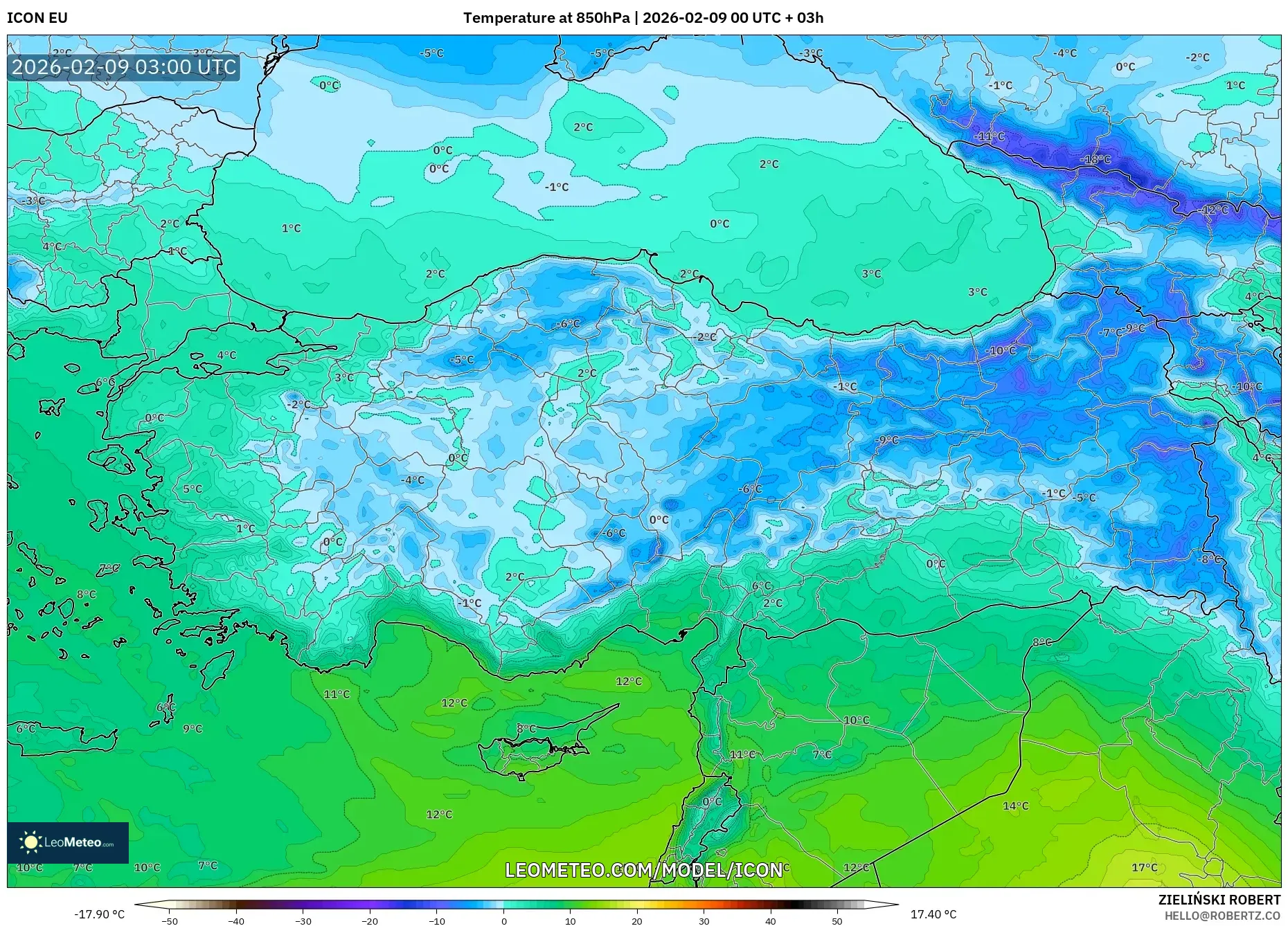 ICON model - Turki, Suhu 850 hPa