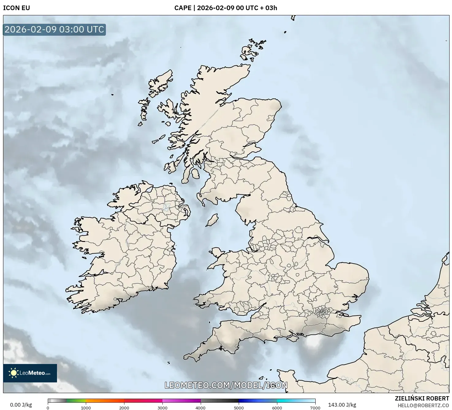 ICON model - United Kingdom, CAPE