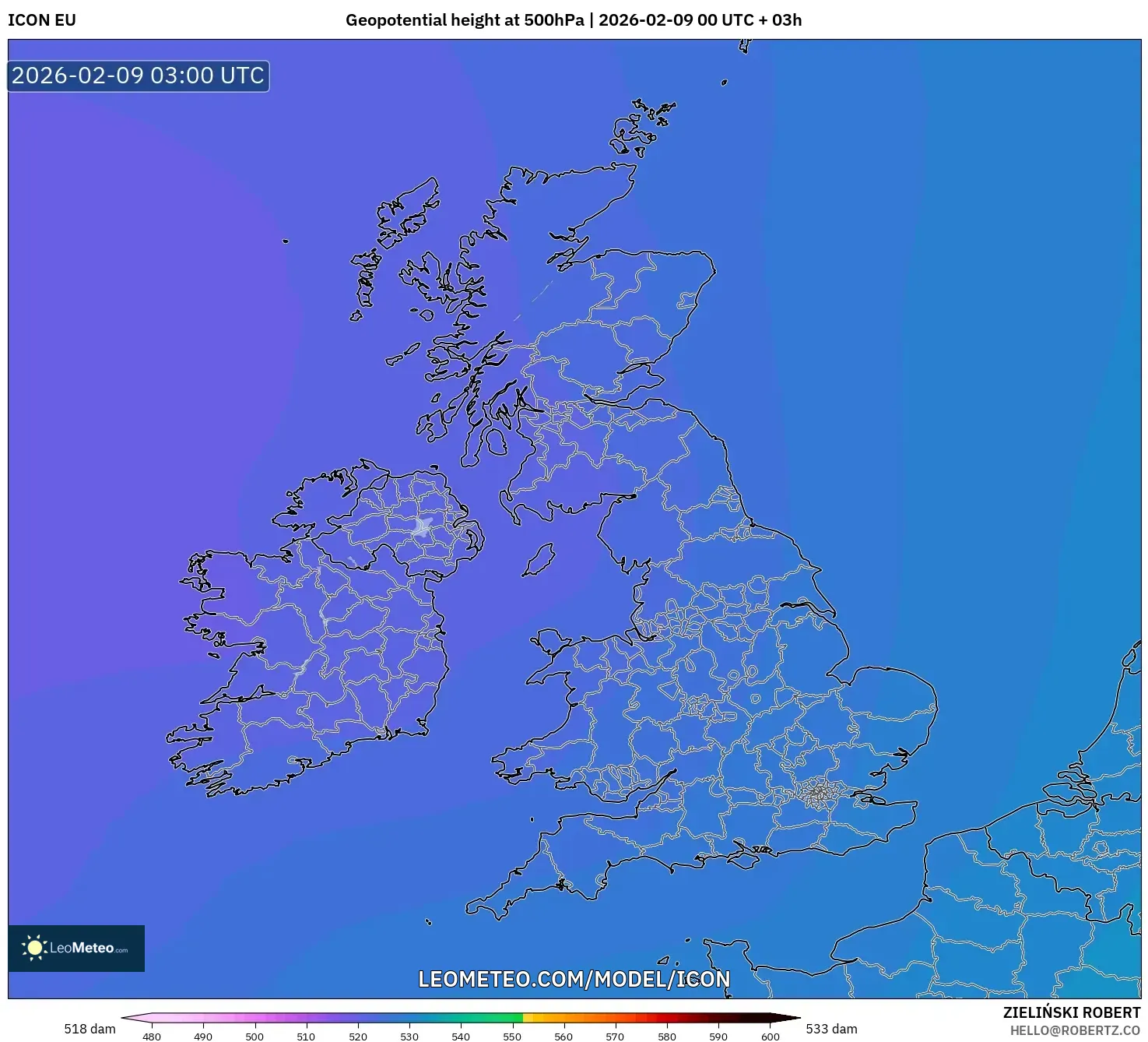ICON model - United Kingdom, Ketinggian geopotensial pada 500 hPa
