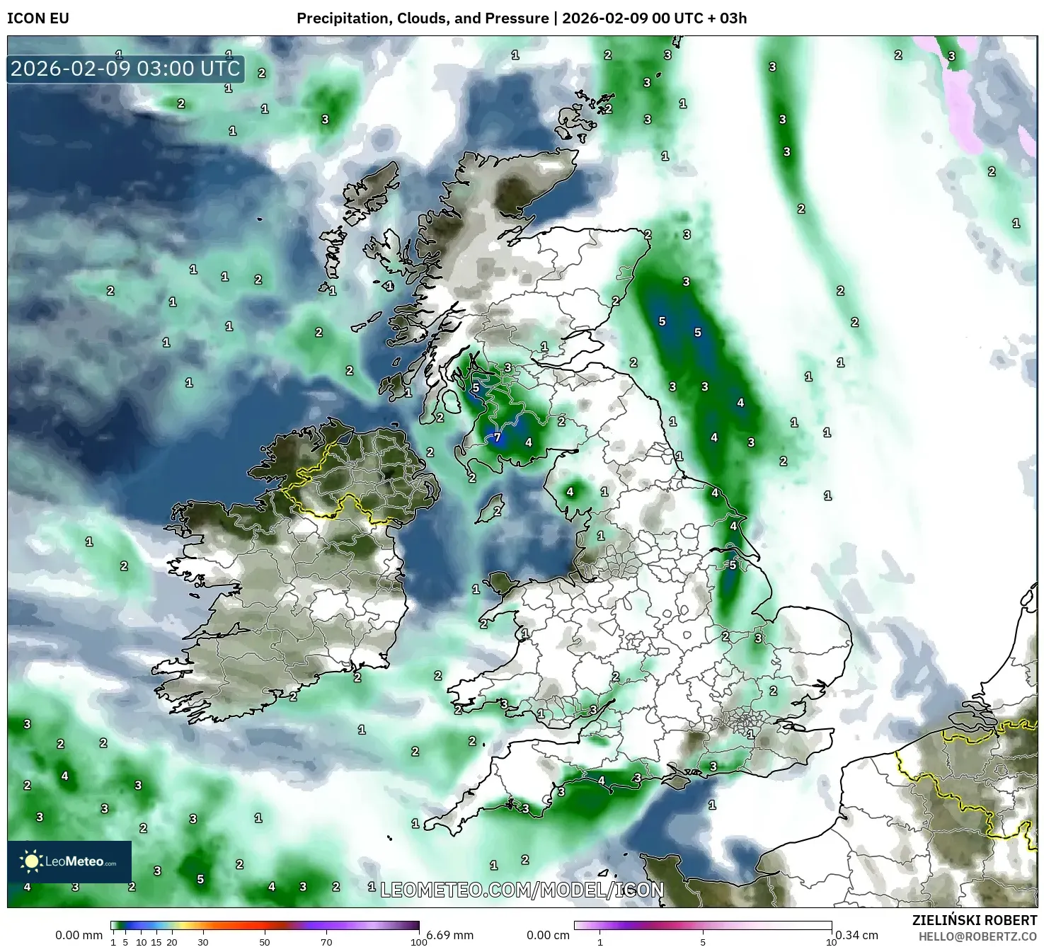 ICON model - United Kingdom, Hujan, Awan dan Tekanan