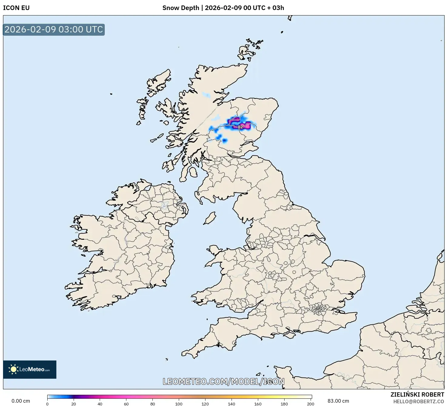 ICON model - United Kingdom, Ketebalan Salji