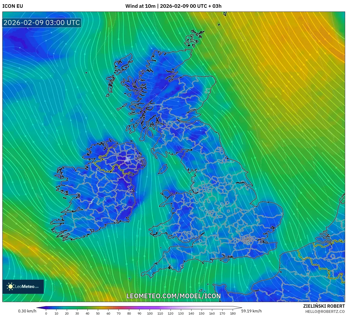 ICON model - United Kingdom, Angin 10 m