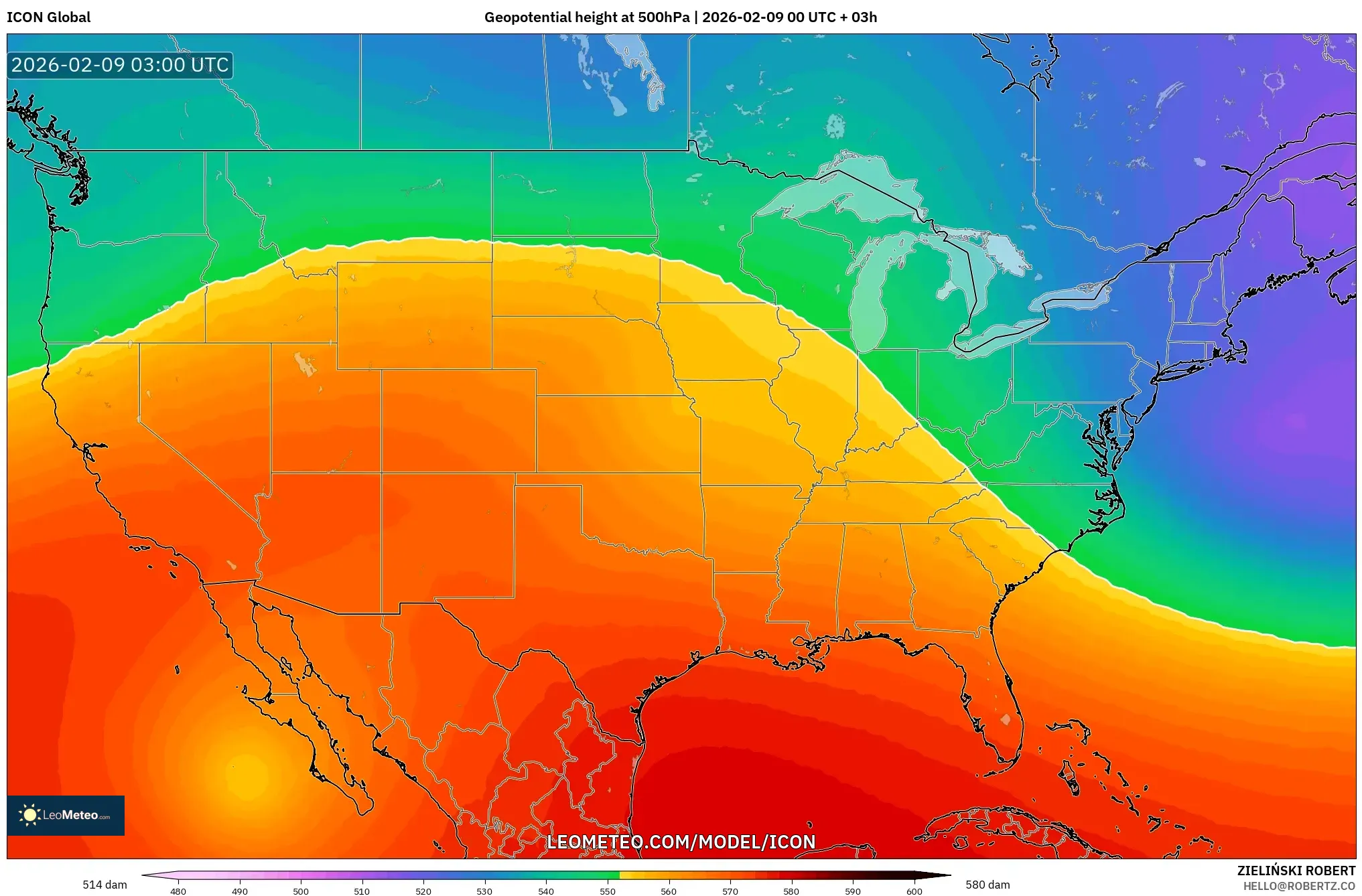 ICON model - Amerika Syarikat, Ketinggian geopotensial pada 500 hPa