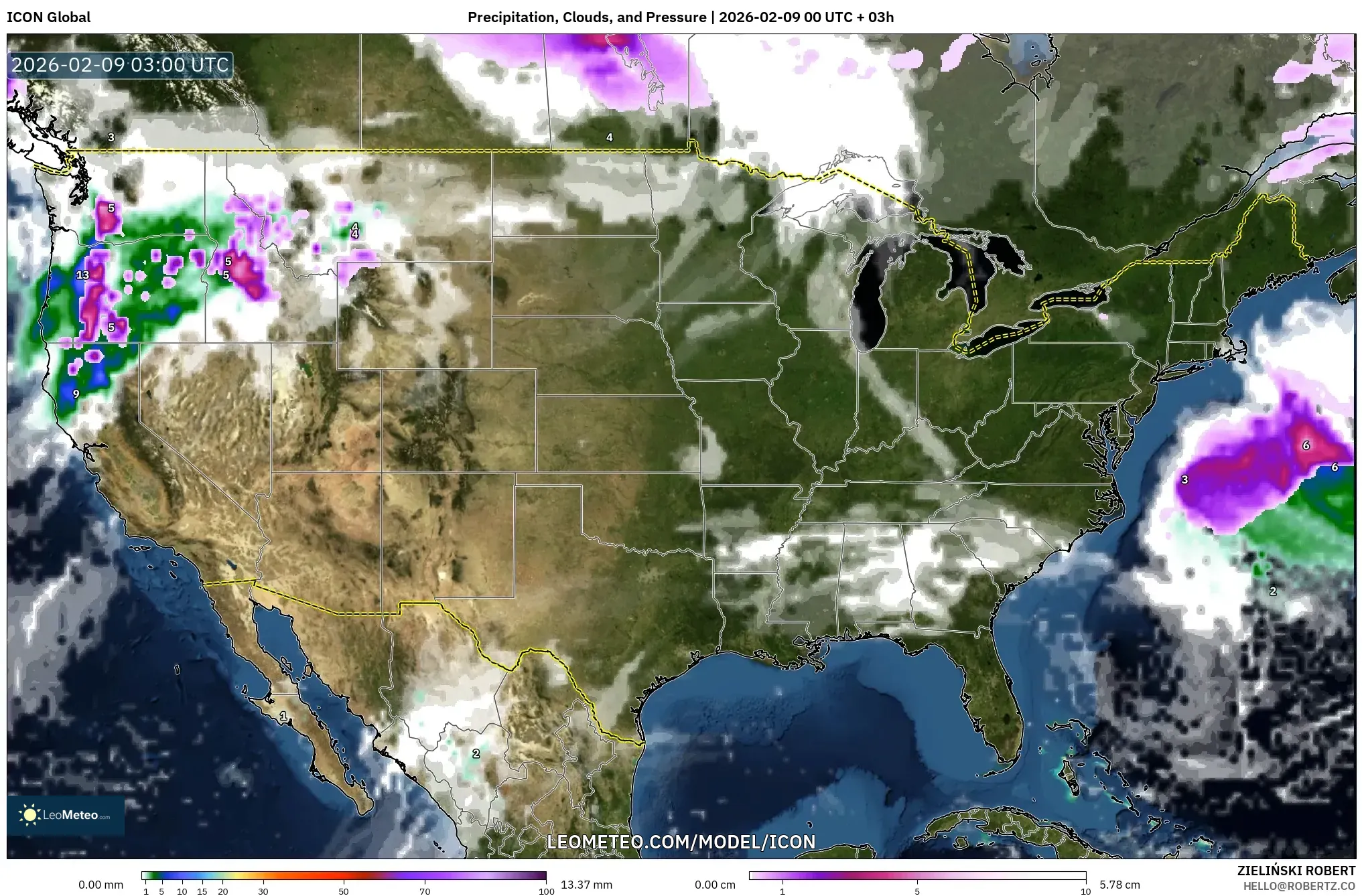 ICON model - Amerika Syarikat, Hujan, Awan dan Tekanan