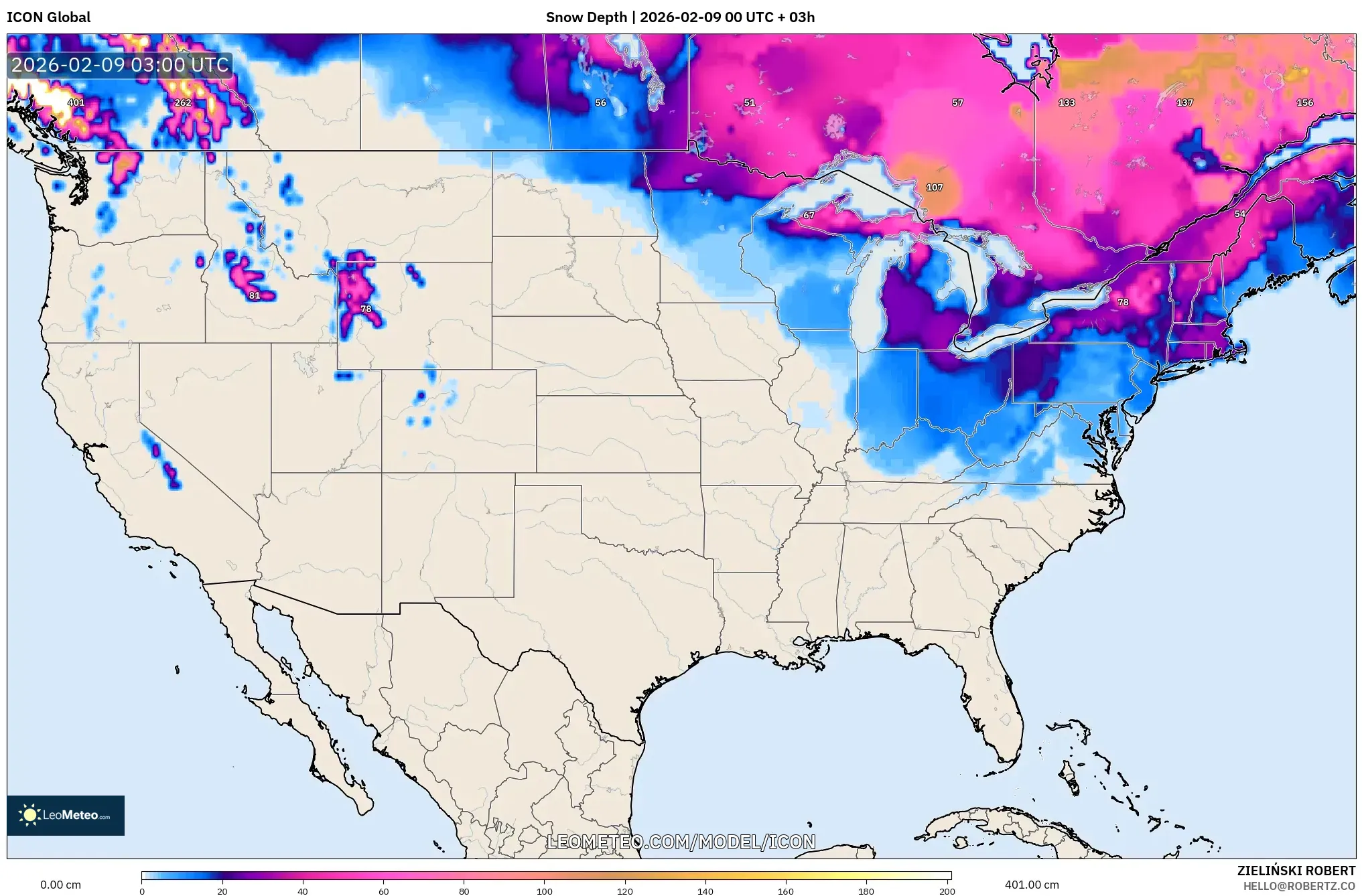 ICON model - Amerika Syarikat, Ketebalan Salji