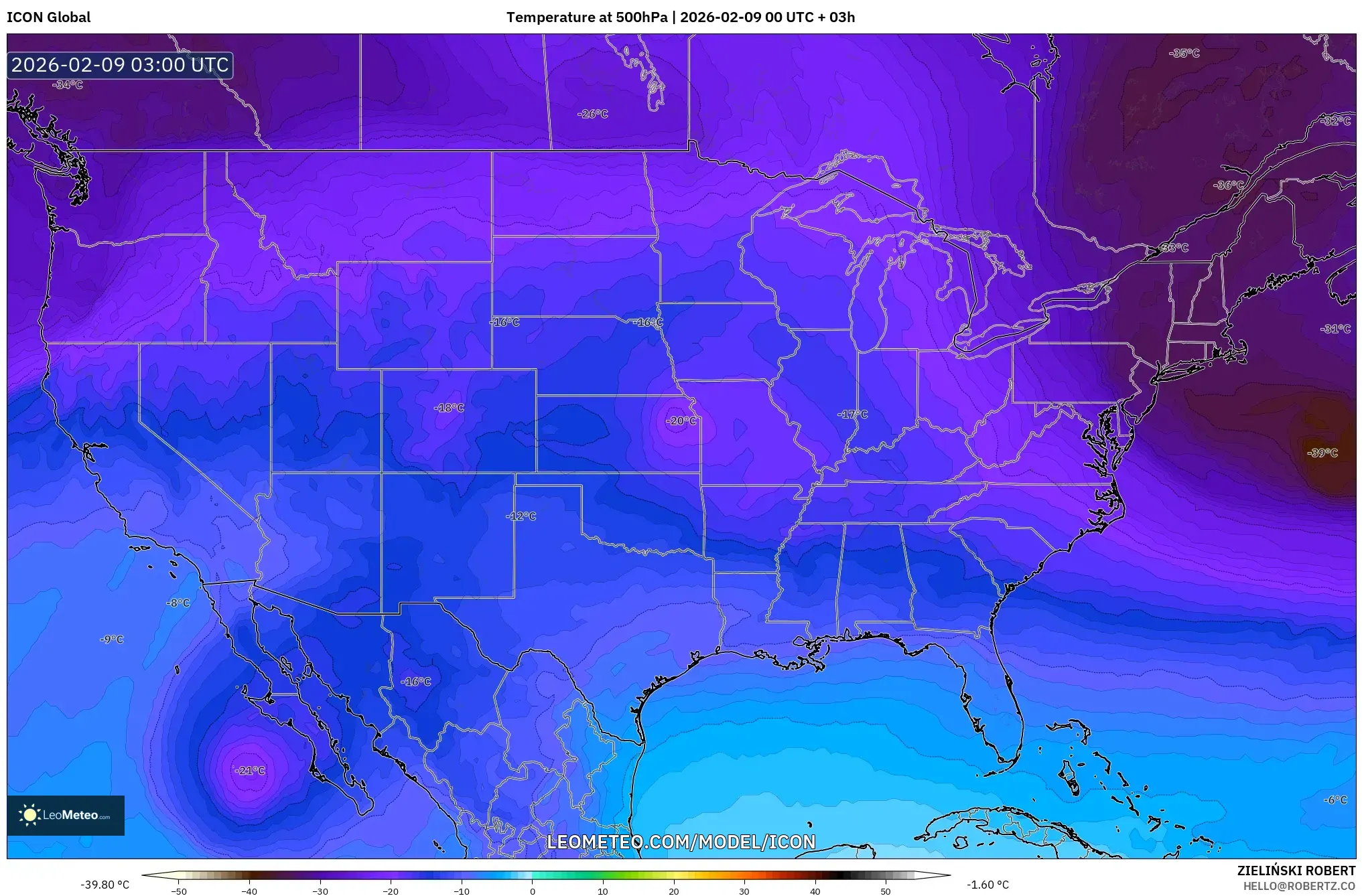 ICON model - Amerika Syarikat, Suhu 500 hPa
