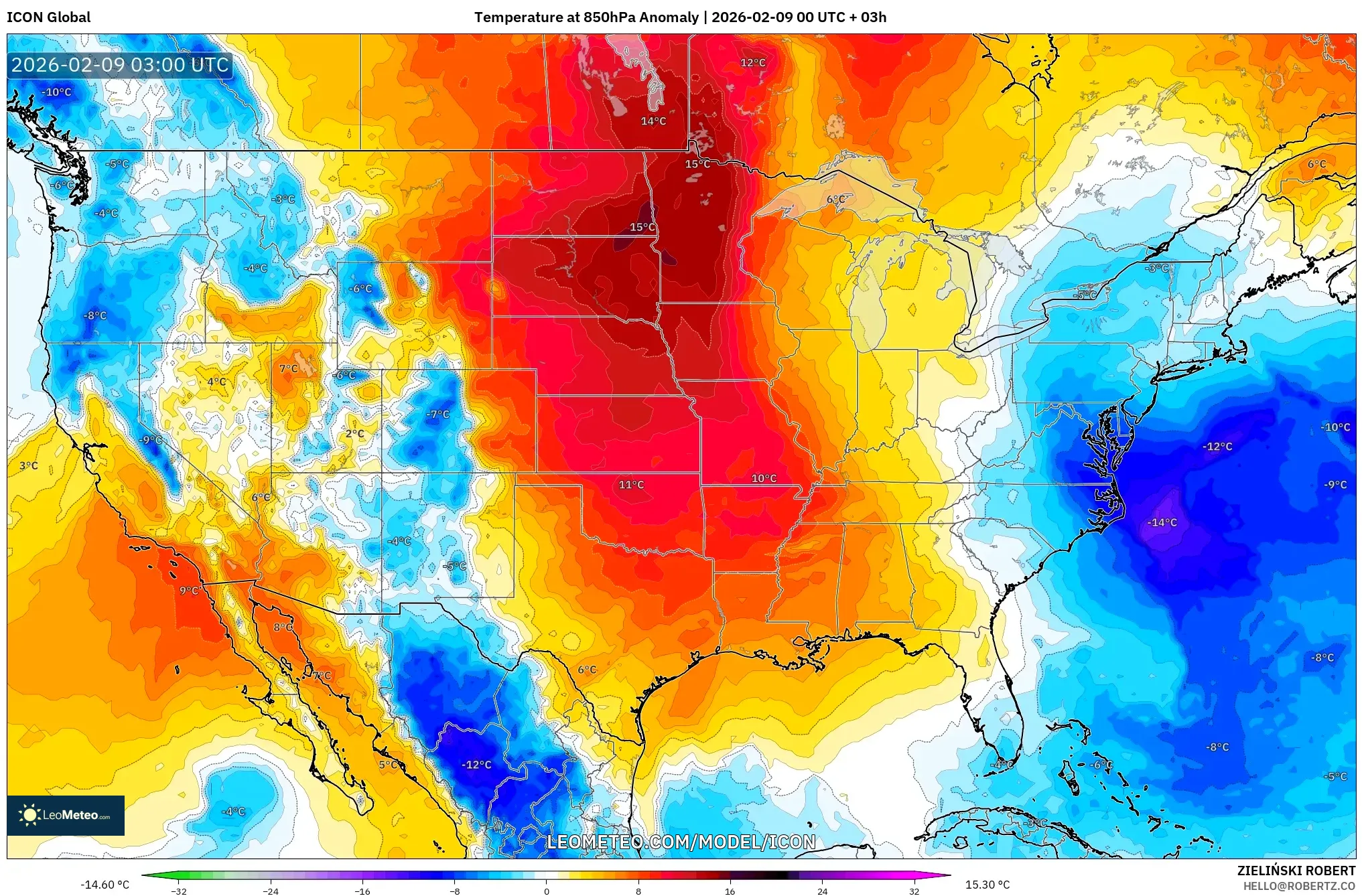 ICON model - Amerika Syarikat, Anomali Suhu 850 hPa