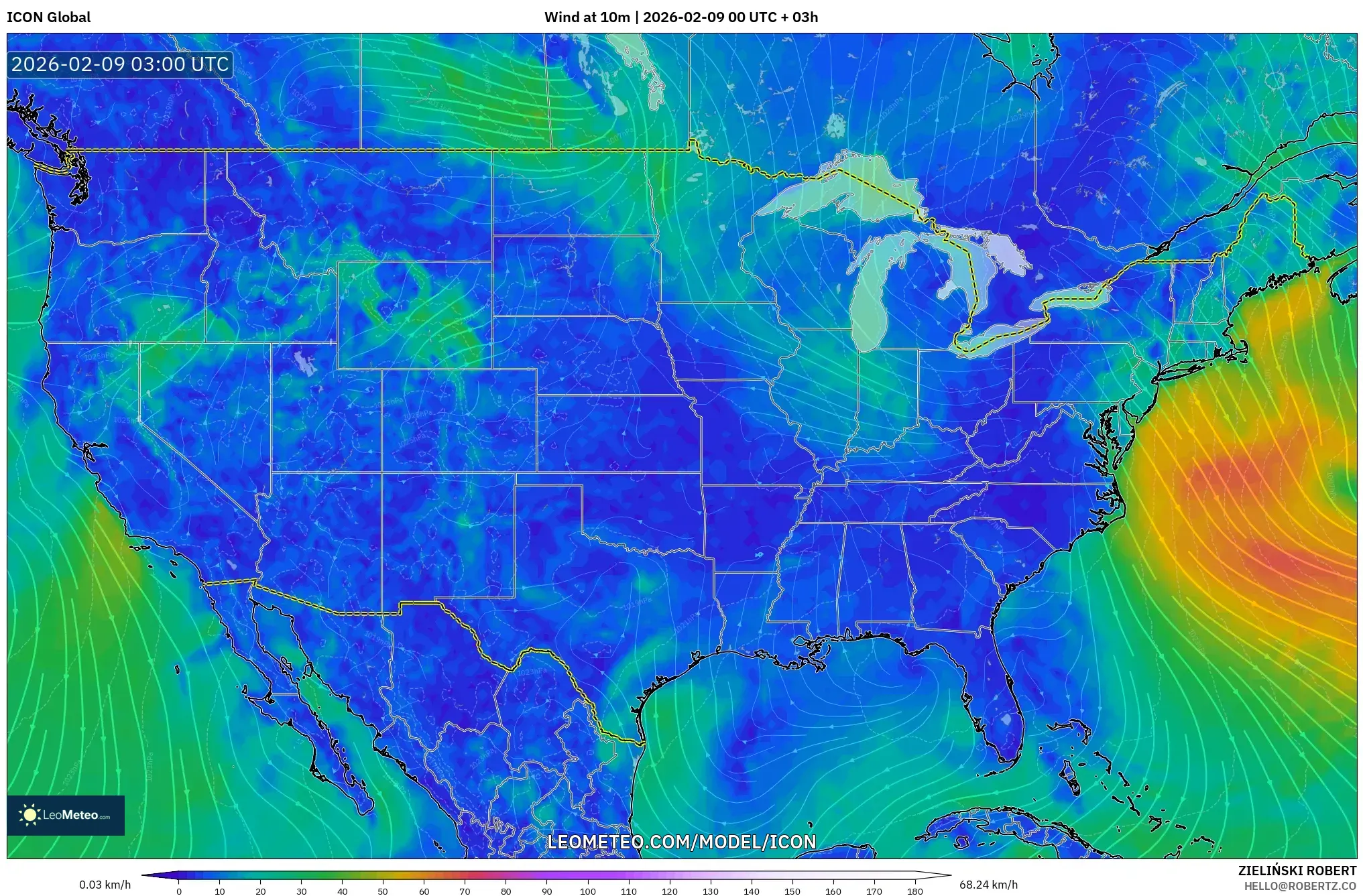 ICON model - Amerika Syarikat, Angin 10 m