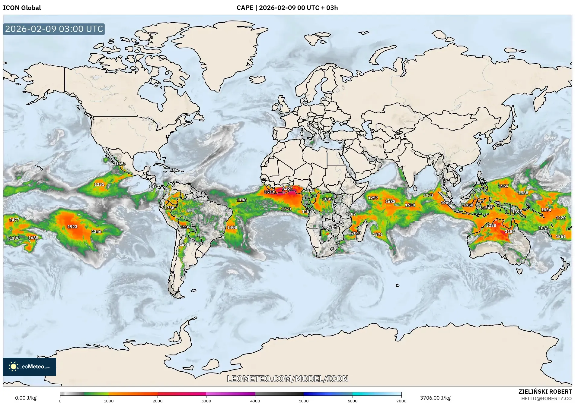 ICON model - Dunia, CAPE