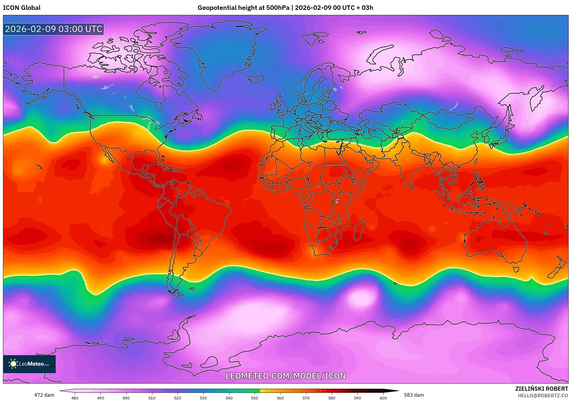 ICON model - Dunia, Ketinggian geopotensial pada 500 hPa
