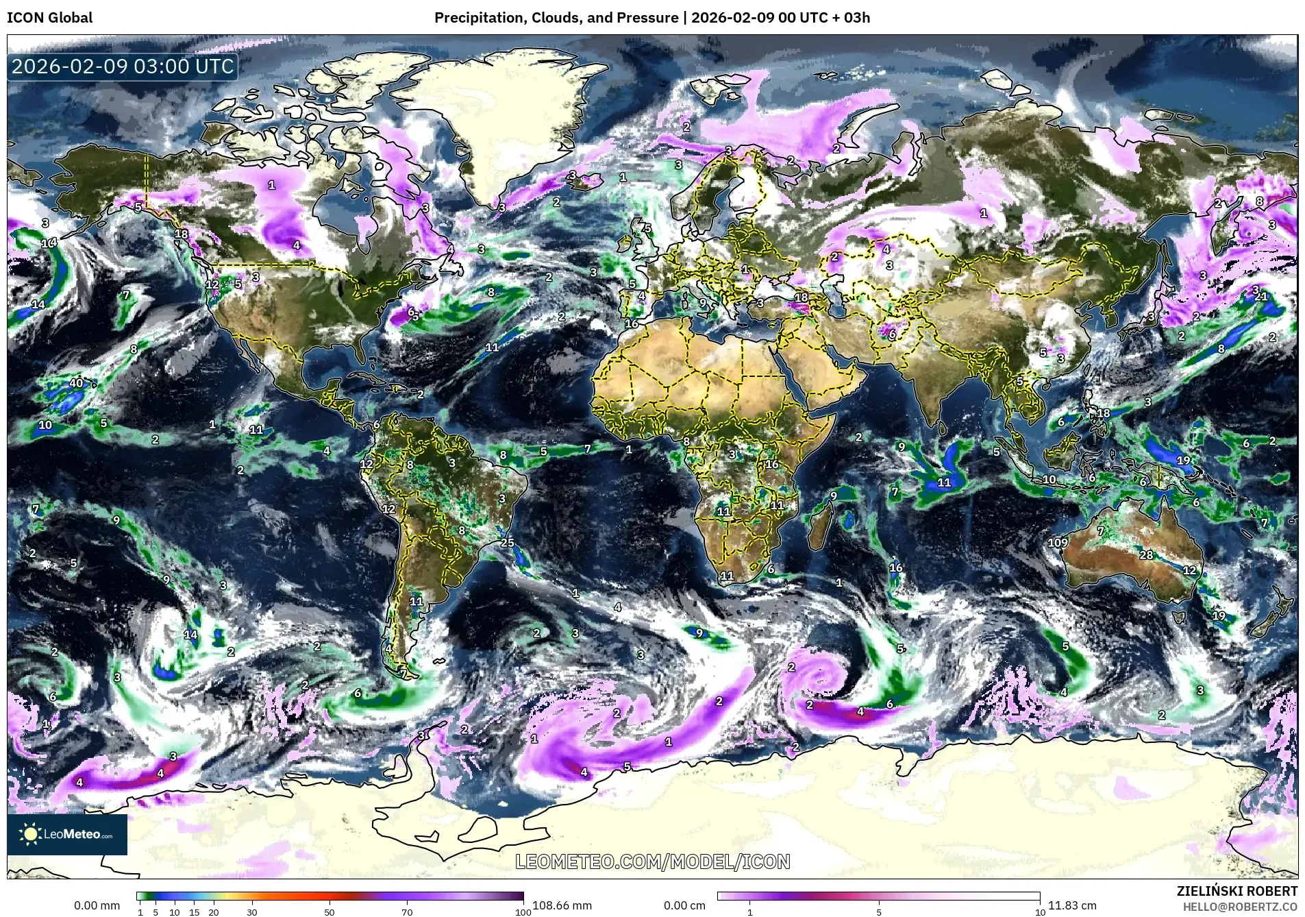 ICON model - Dunia, Hujan, Awan dan Tekanan