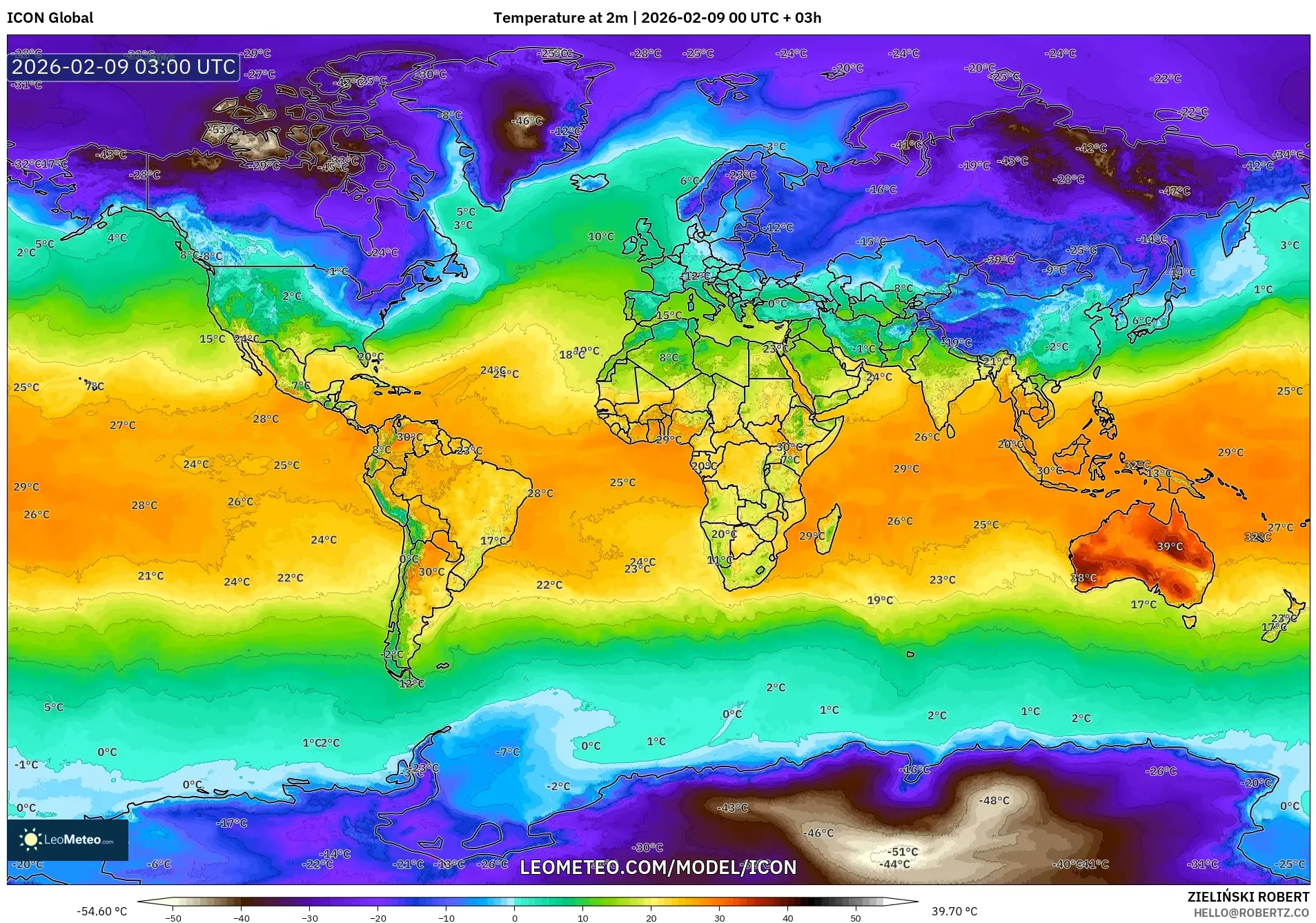 ICON model - Dunia, Suhu pada 2 m