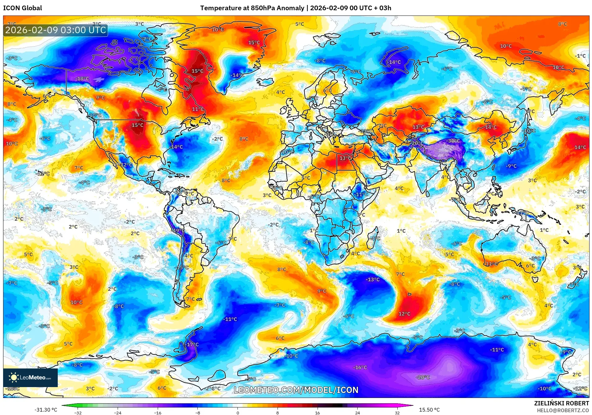 ICON model - Dunia, Anomali Suhu 850 hPa