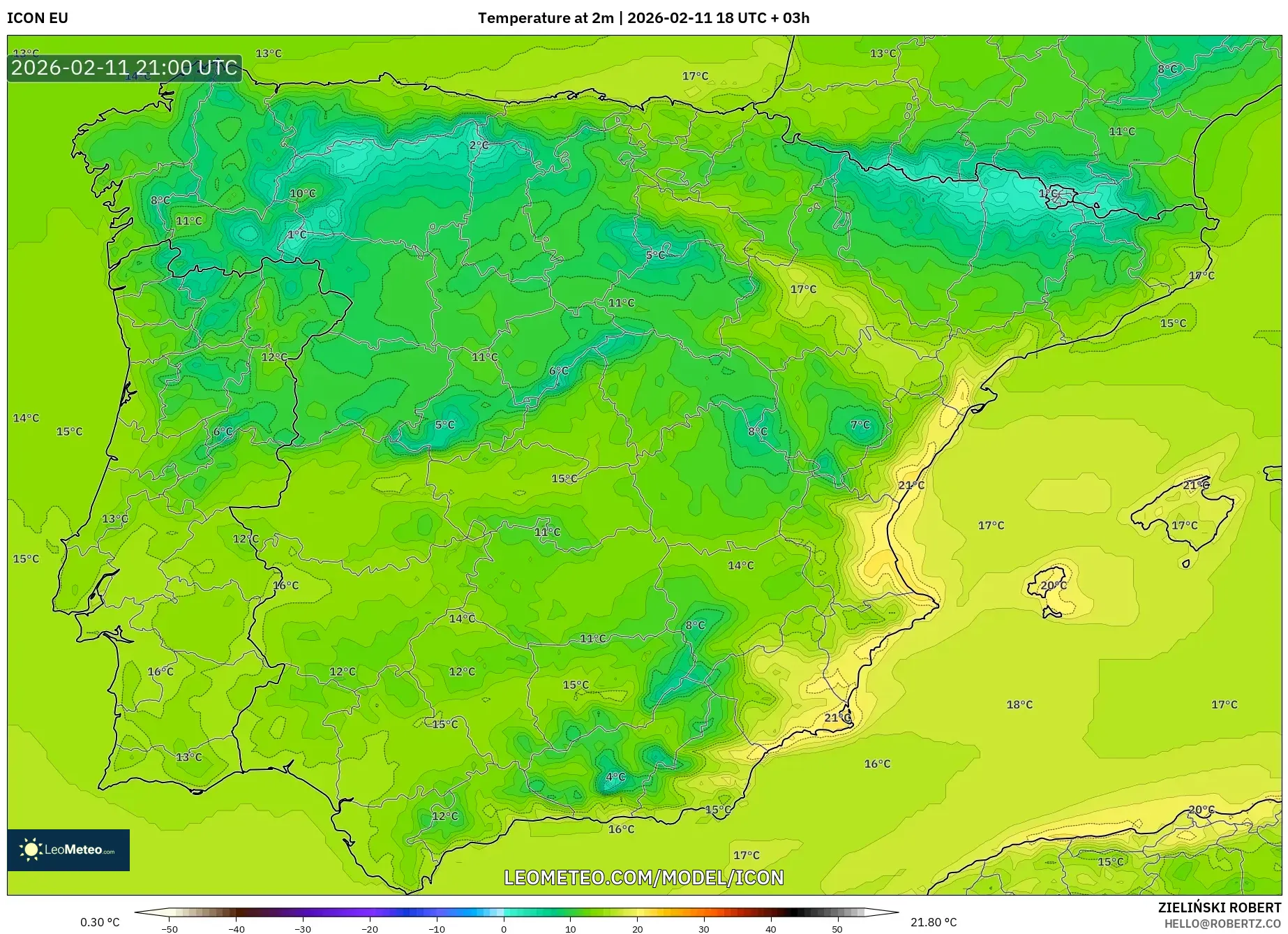 ICON model - Spain, Temperature at 2m
