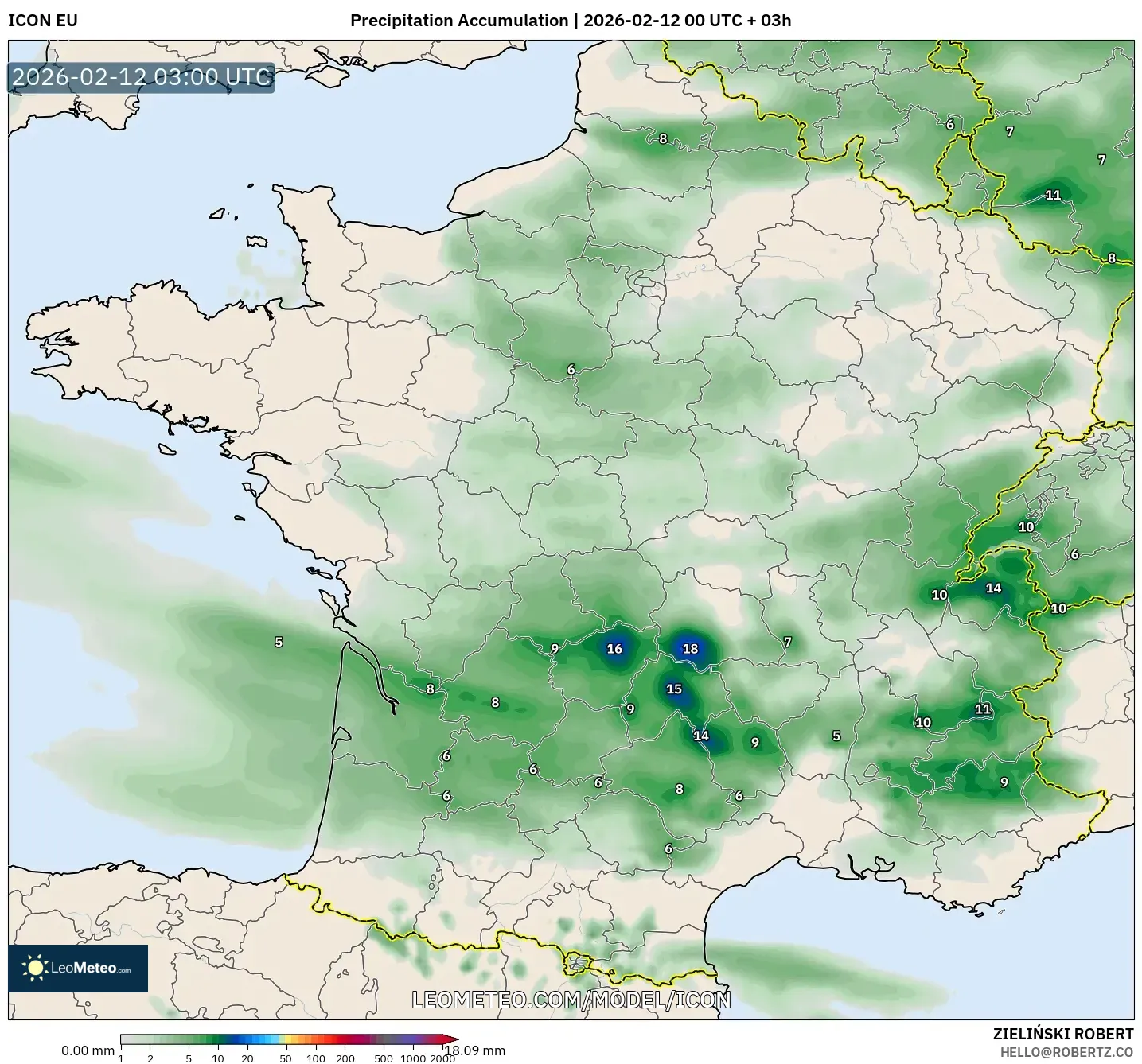 ICON model - France, Precipitation Accumulation
