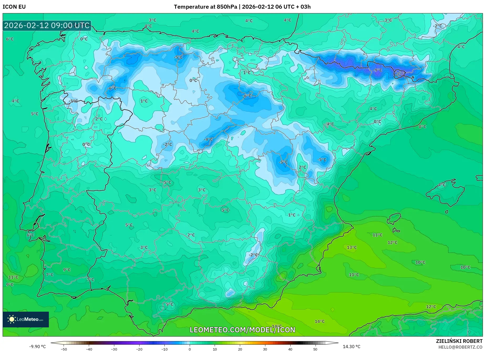 ICON model - Spain, Temperature at 850hPa