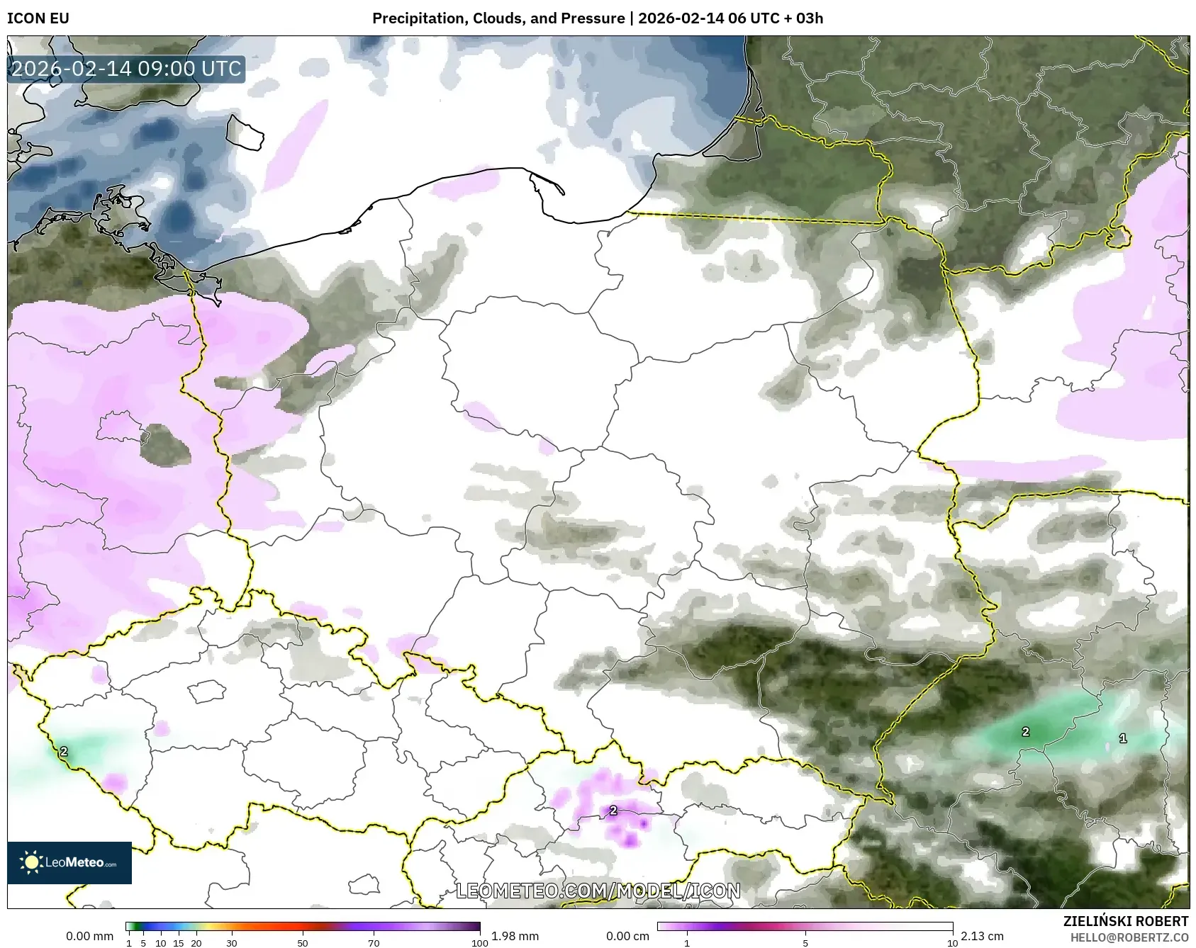 ICON model - Poland, Precipitation, Clouds, and Pressure