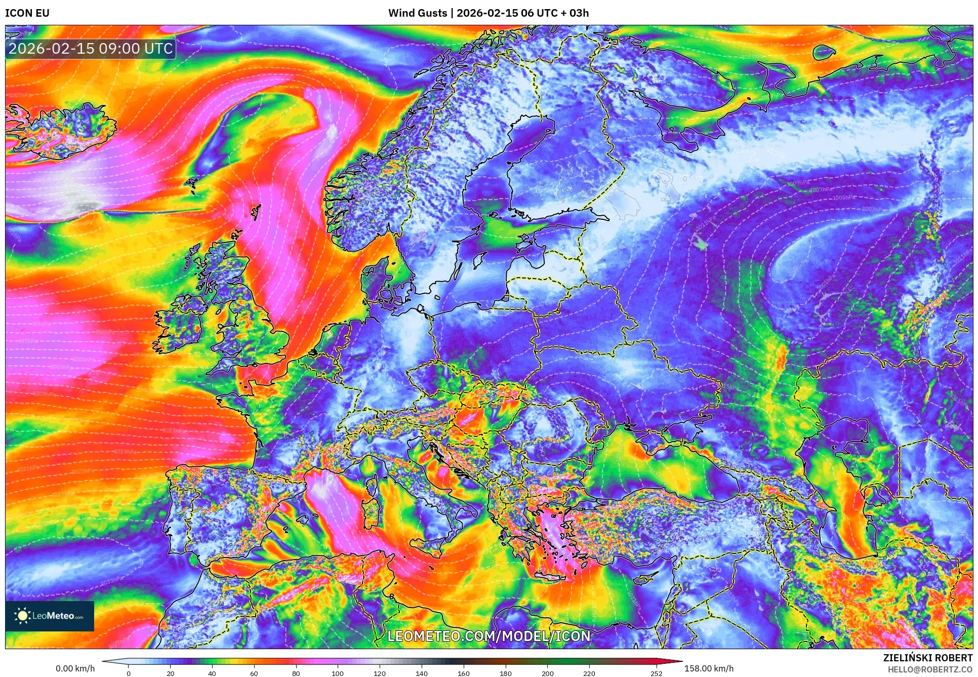 ICON model - Europe, Wind Gusts