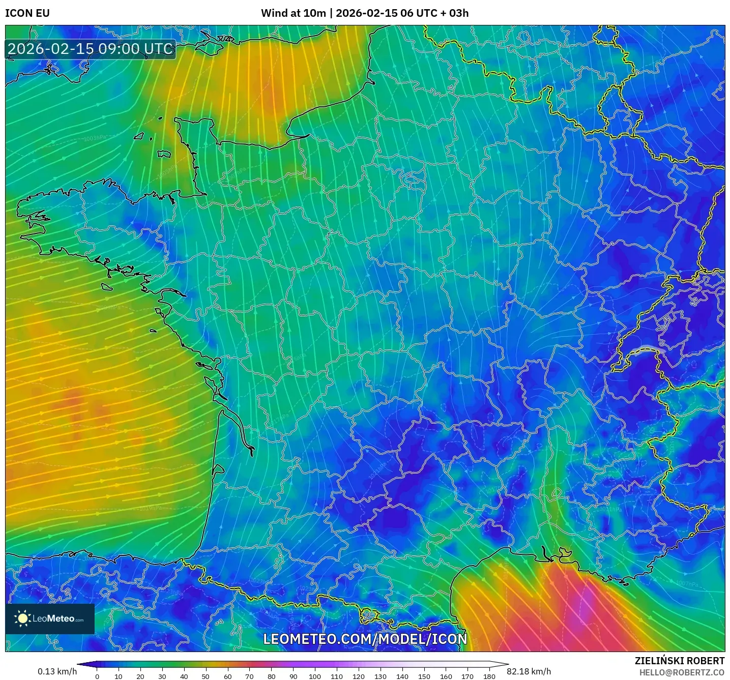 ICON model - France, Wind at 10m