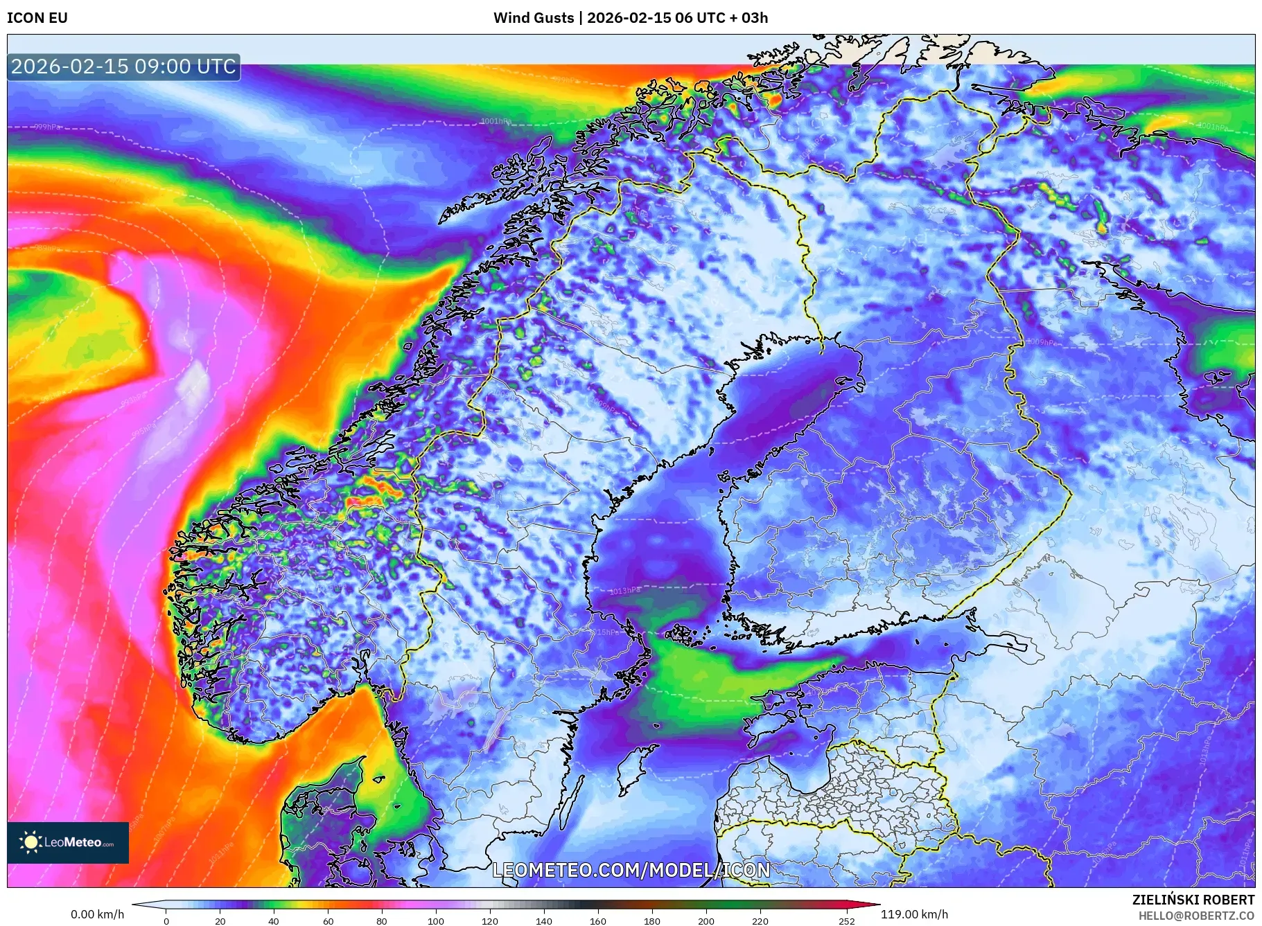 ICON model - Scandinavia, Wind Gusts