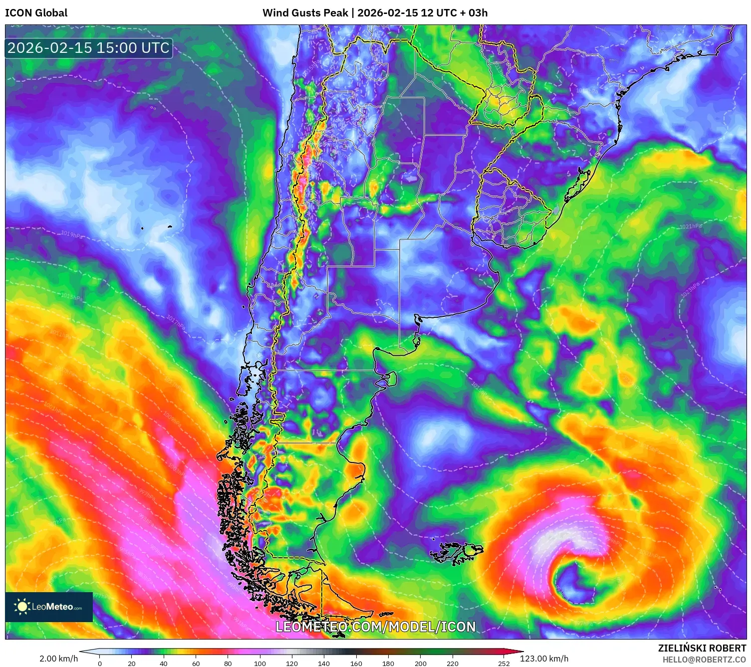 ICON model - Argentina, Wind Gusts Peak