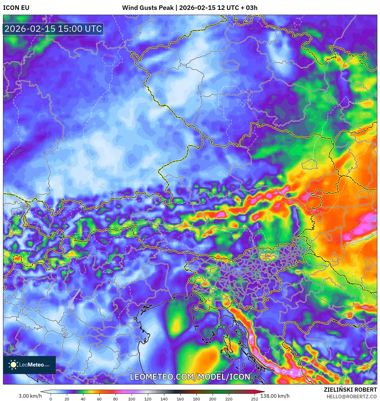 ICON model - Austria, Wind Gusts Peak
