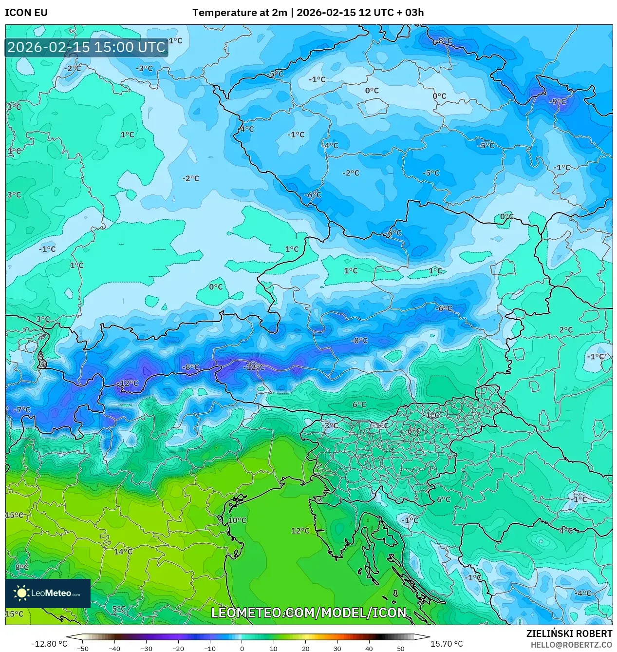 ICON model - Austria, Temperature at 2m