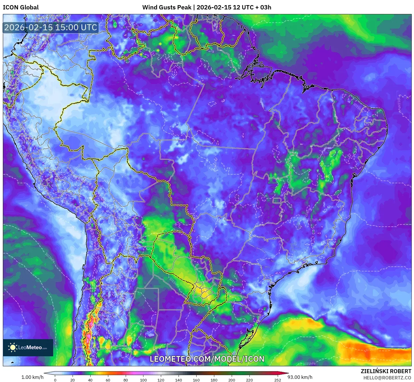ICON model - Brazil, Wind Gusts Peak