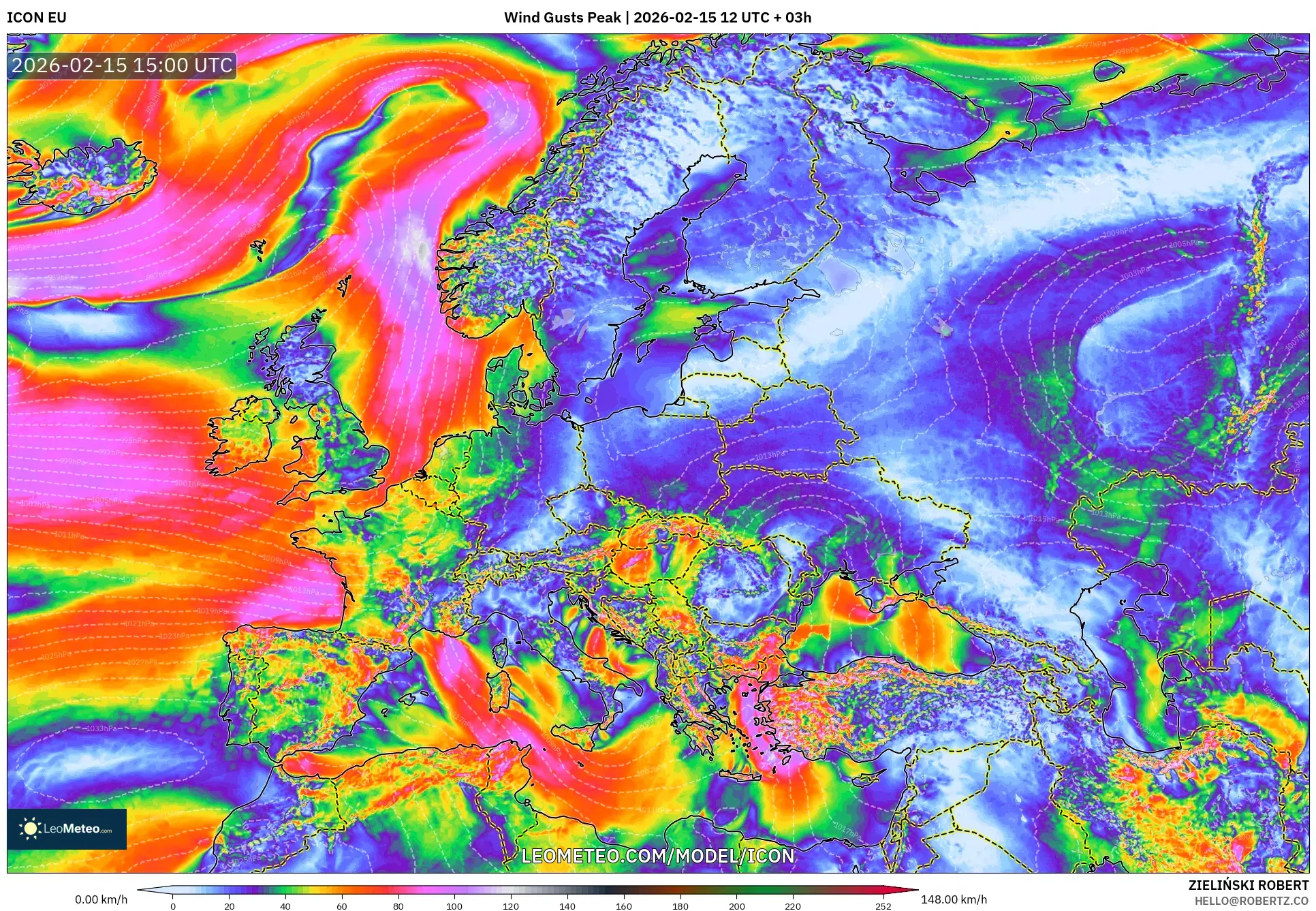ICON model - Europe, Wind Gusts Peak