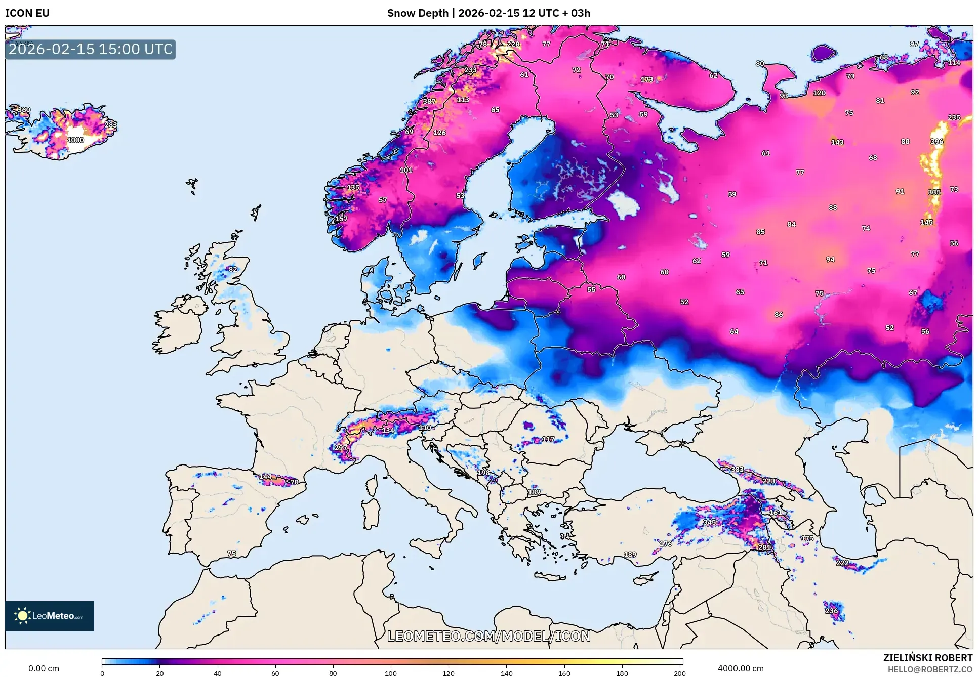 ICON model - Europe, Snow Depth