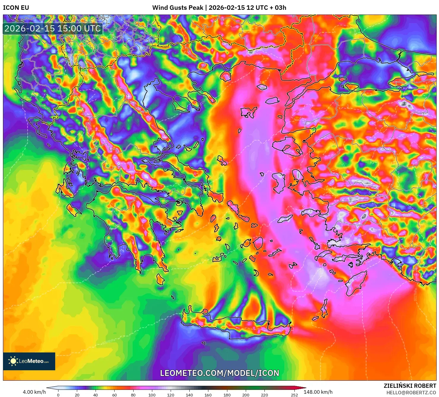 ICON model - Greece, Wind Gusts Peak