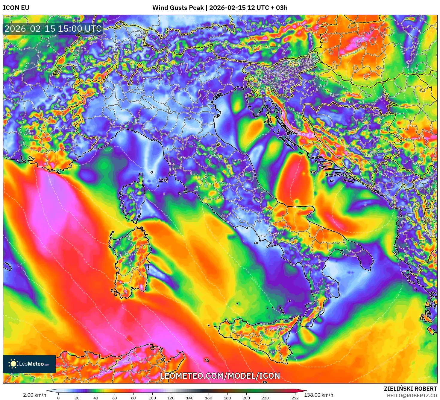ICON model - Italy, Wind Gusts Peak