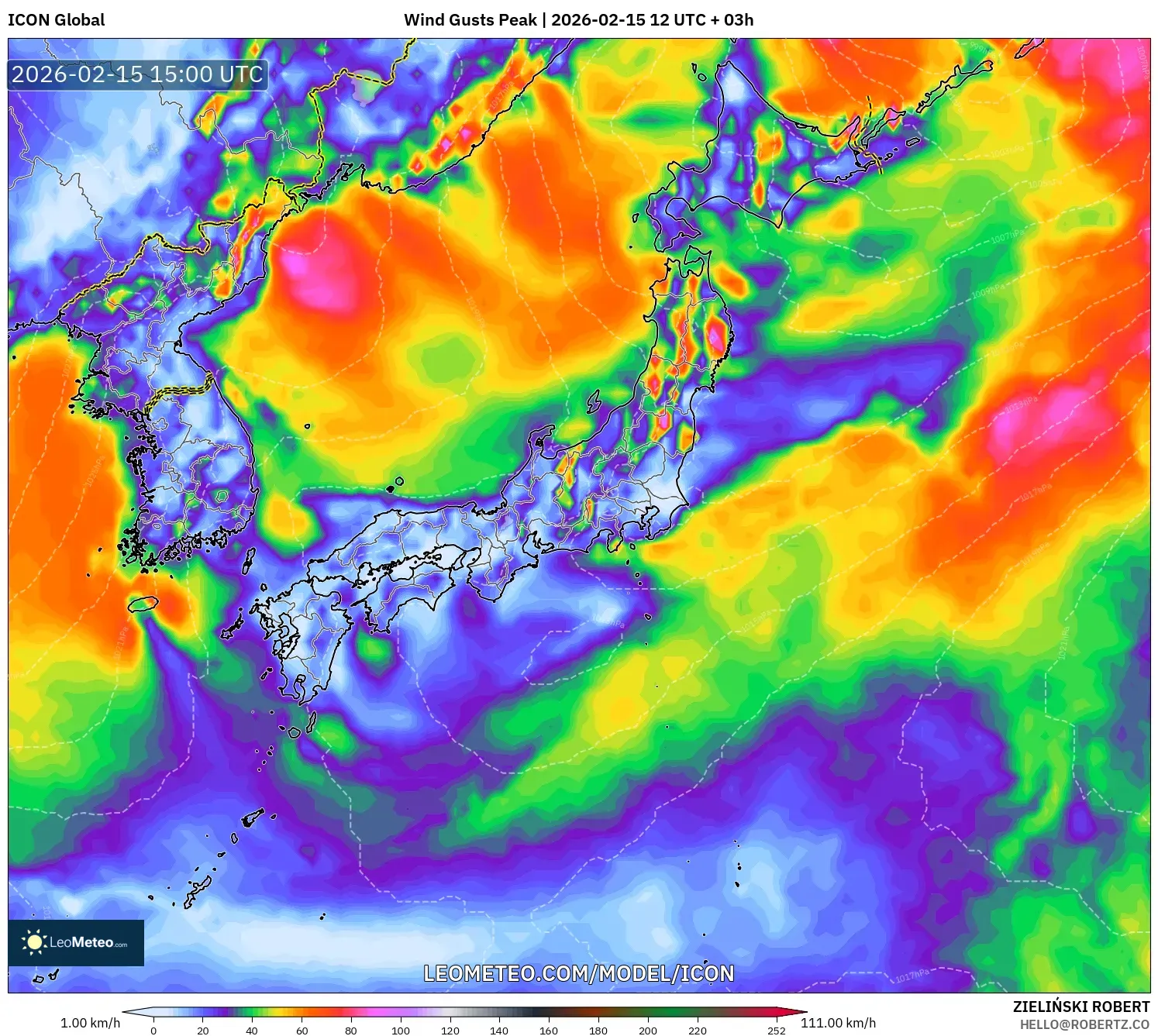 ICON model - Japan, Wind Gusts Peak